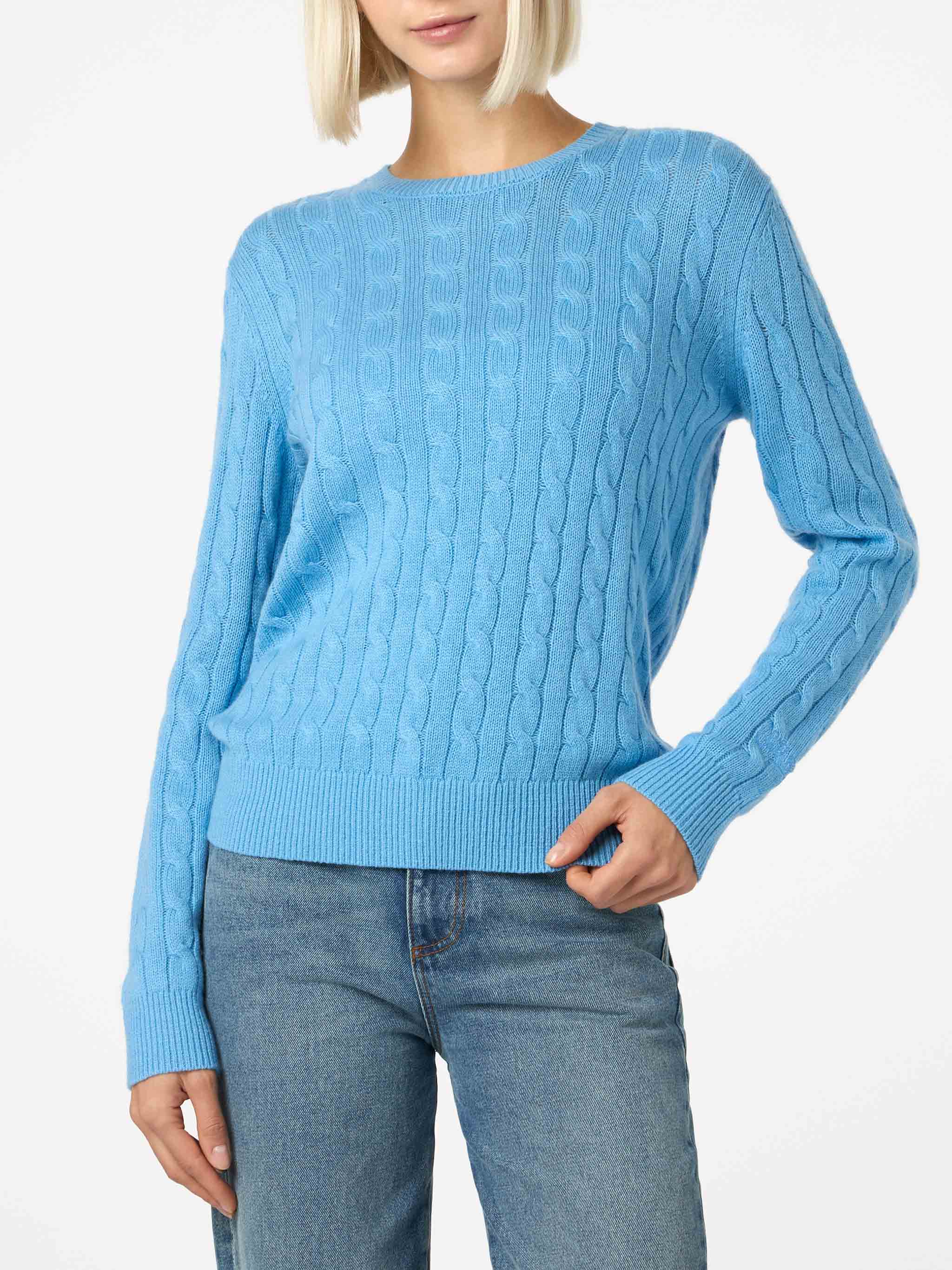 mc2-saint-barth-sorbonne-maglia-donna-azzurro-polvere-in-misto-cashmere-a-trecce image 1