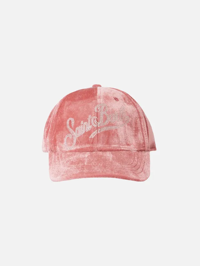 cappellino-da-baseball-mc2-saint-barth-in-velluto-rosa-con-logo-in-strass image 1