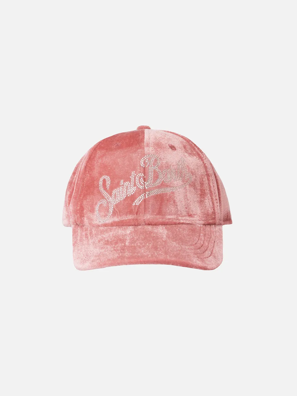 cappellino-da-baseball-mc2-saint-barth-in-velluto-rosa-con-logo-in-strass image 1