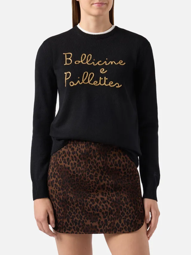 mc2-saint-barth-maglione-new-queen-in-misto-cashmere-nero-con-ricamo-bollicine-e image 1