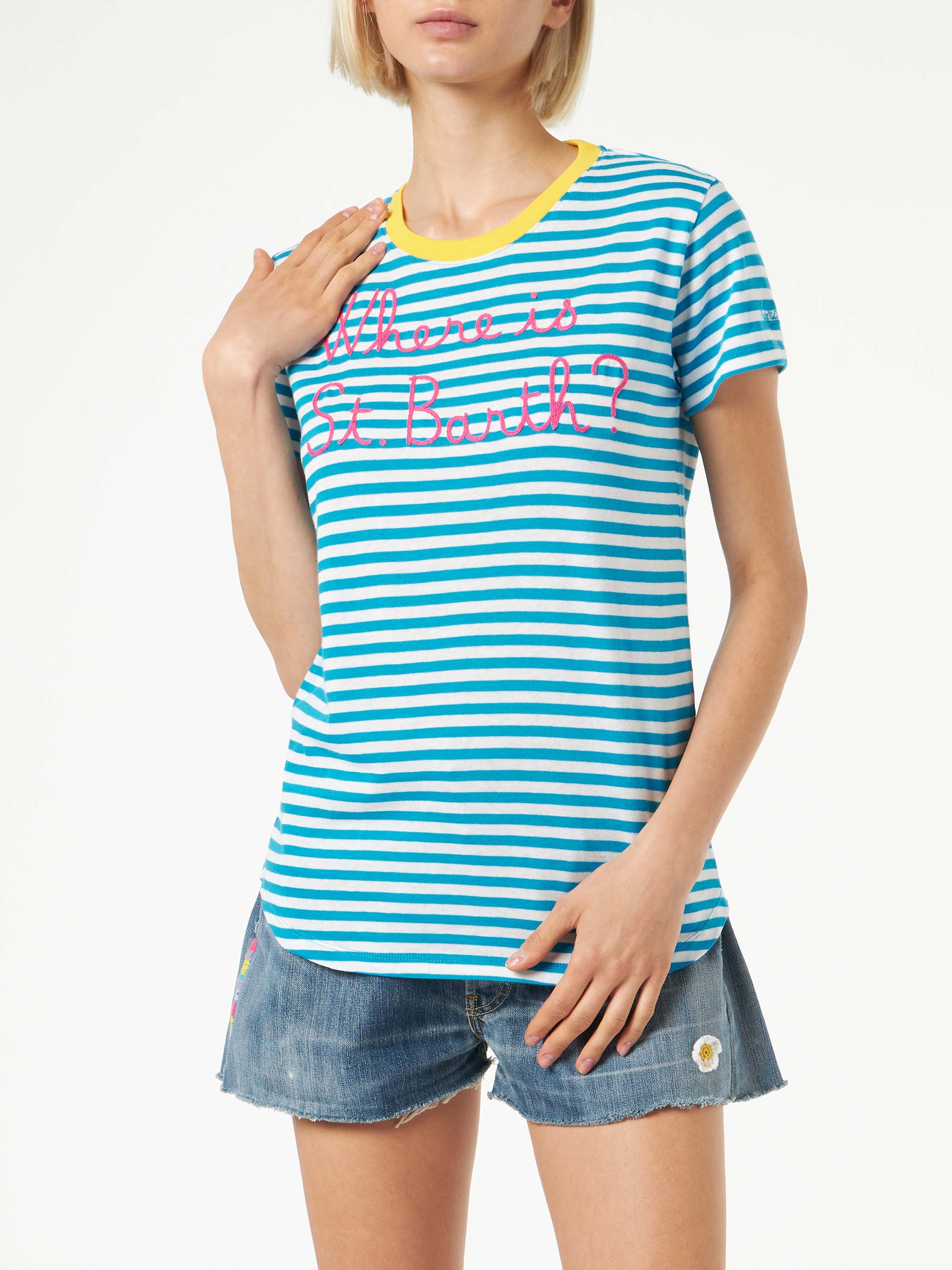 mc2-saint-barth-t-shirt-donna-bluette-righe-where-is-st-barth-cotone image 1