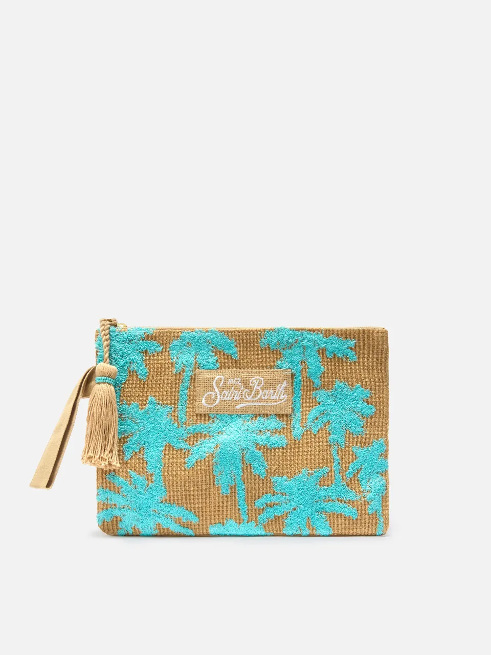 mc2-saint-barth-pochette-jute-pouch-juta-naturale-e-turchese-palme-ricamate image 1