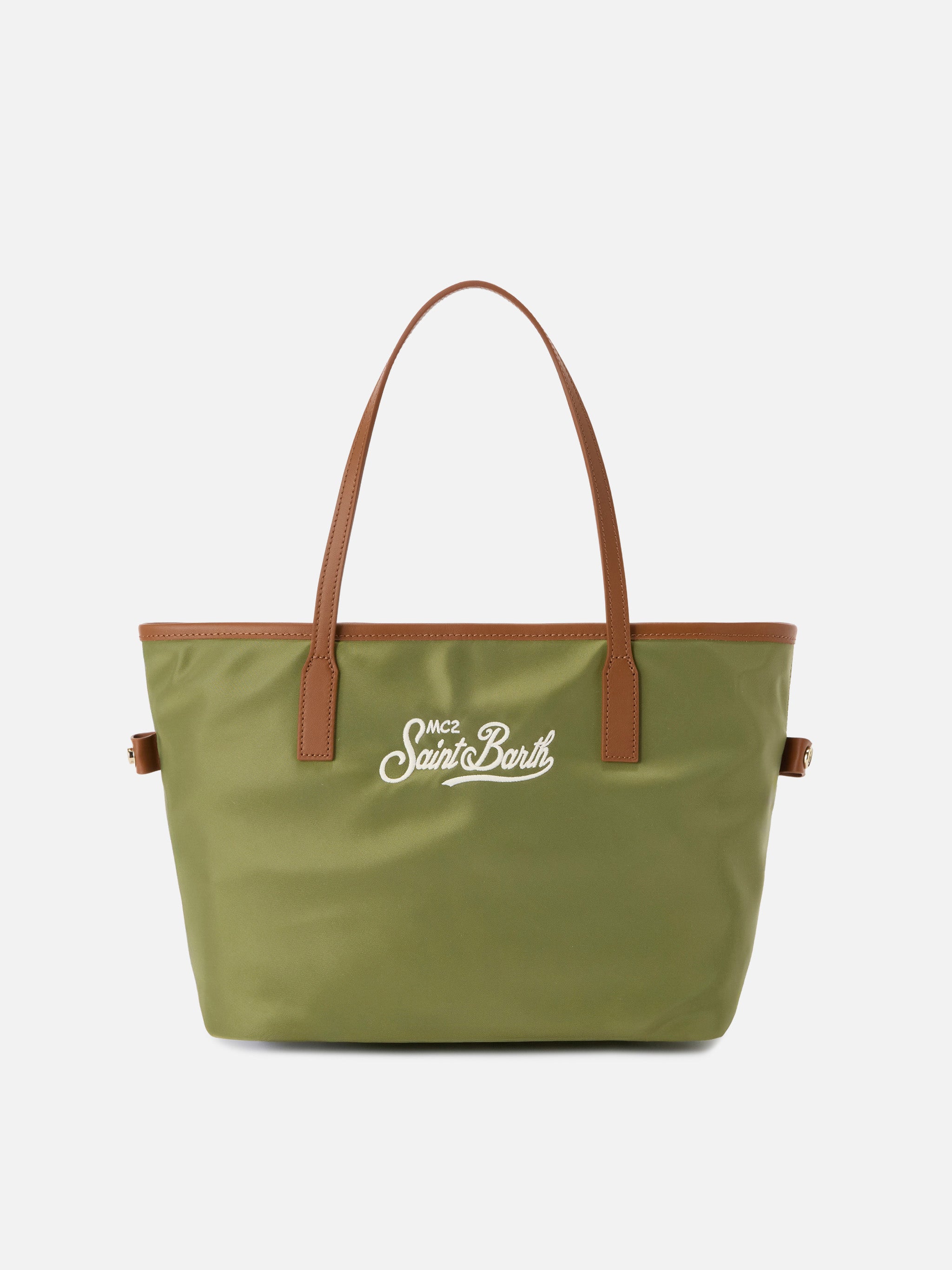 mc2-saint-barth-borsa-city-medium-in-nylon-verde-militare-logo-ricamato image 1
