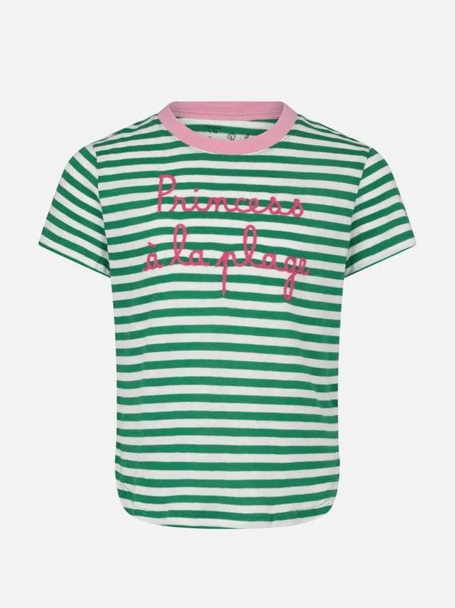 mc2-saint-barth-t-shirt-bambina-a-righe-con-ricamo-princess-la-plage image 1