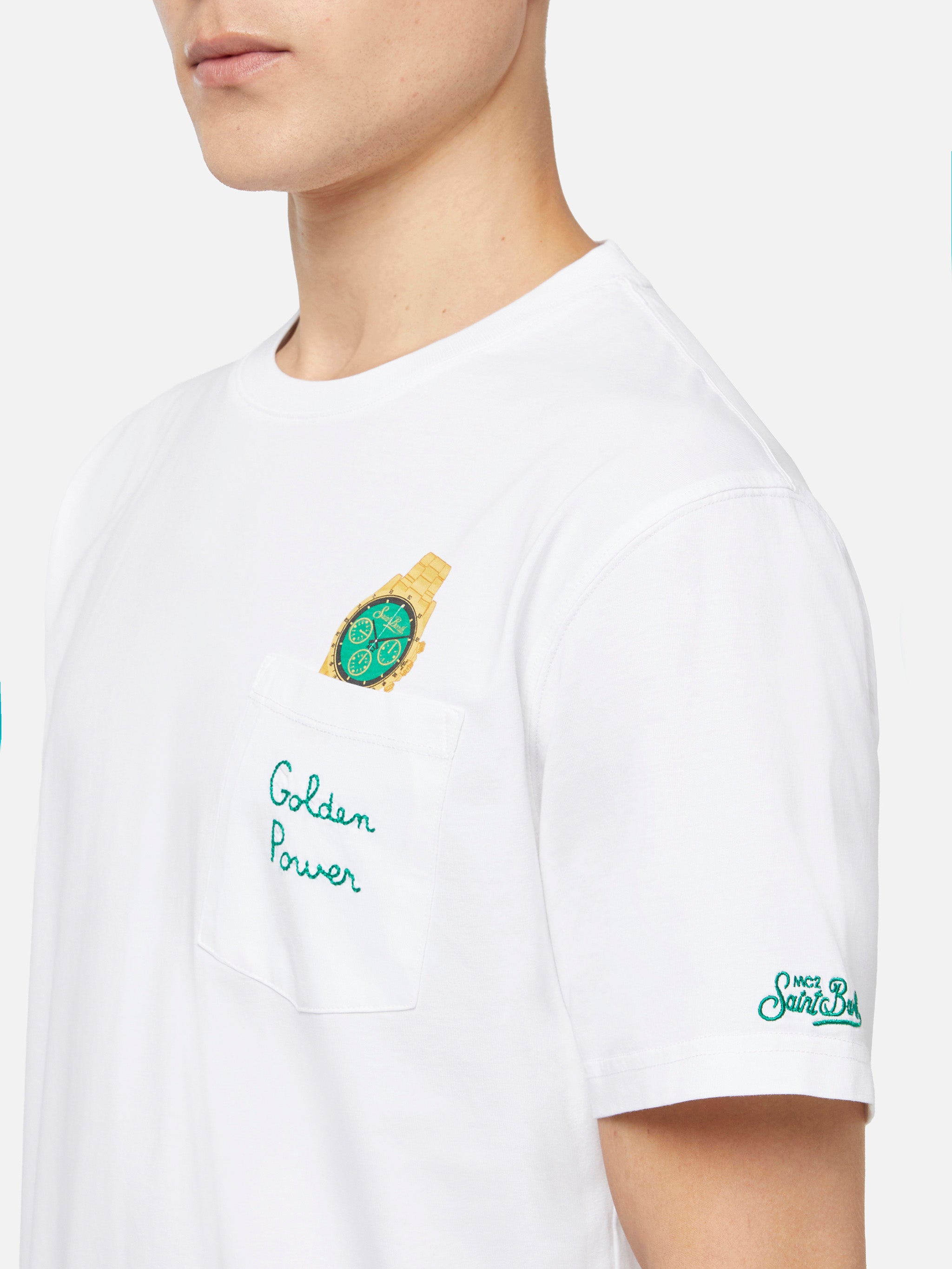 t-shirt-mc2-saint-barth-austin-in-cotone-con-ricamo-e-stampa-orologio image 2