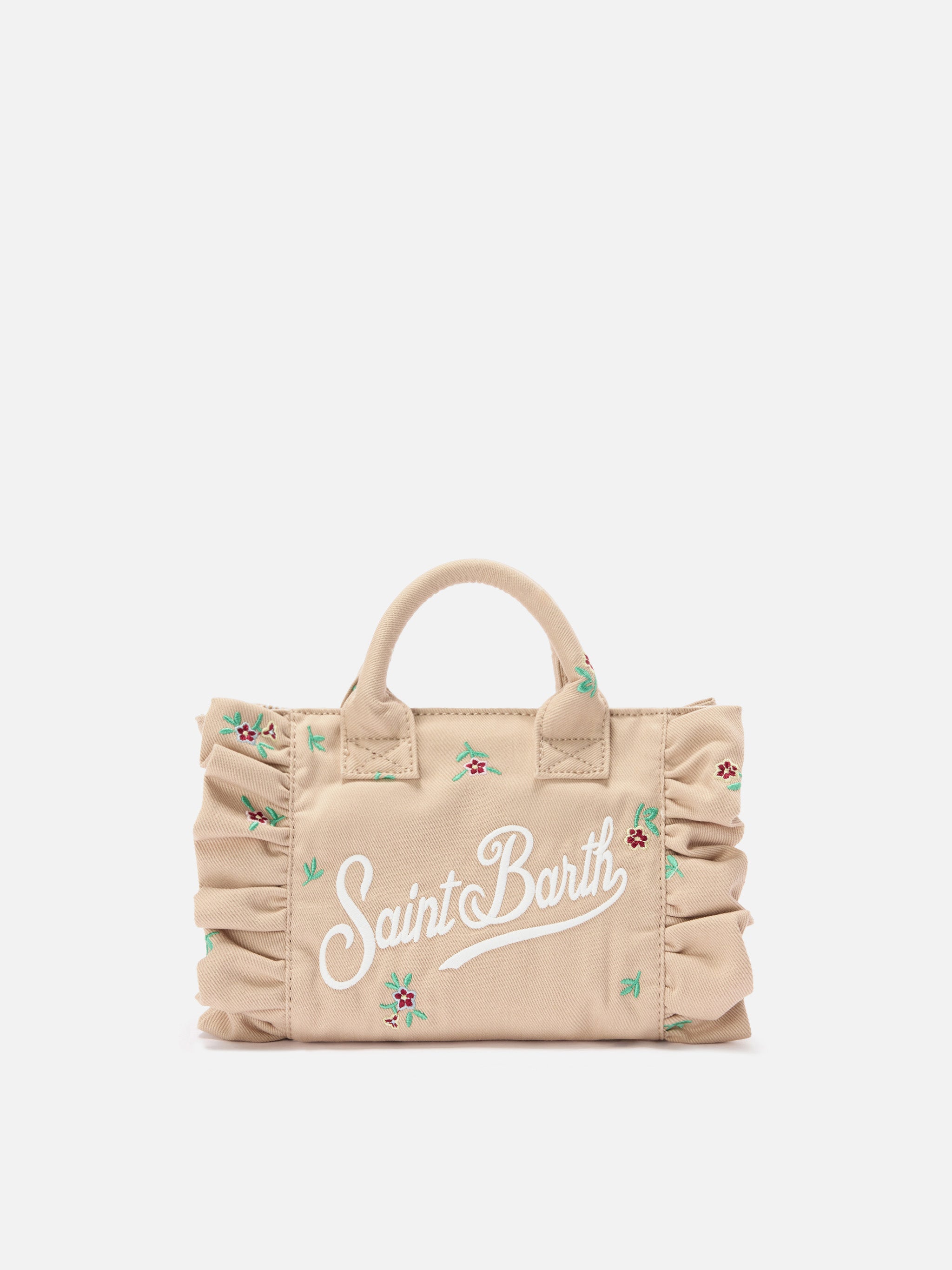 mc2-saint-barth-borsa-vanity-mini-volant-in-denim-beige-con-fiori-ricamati image 1