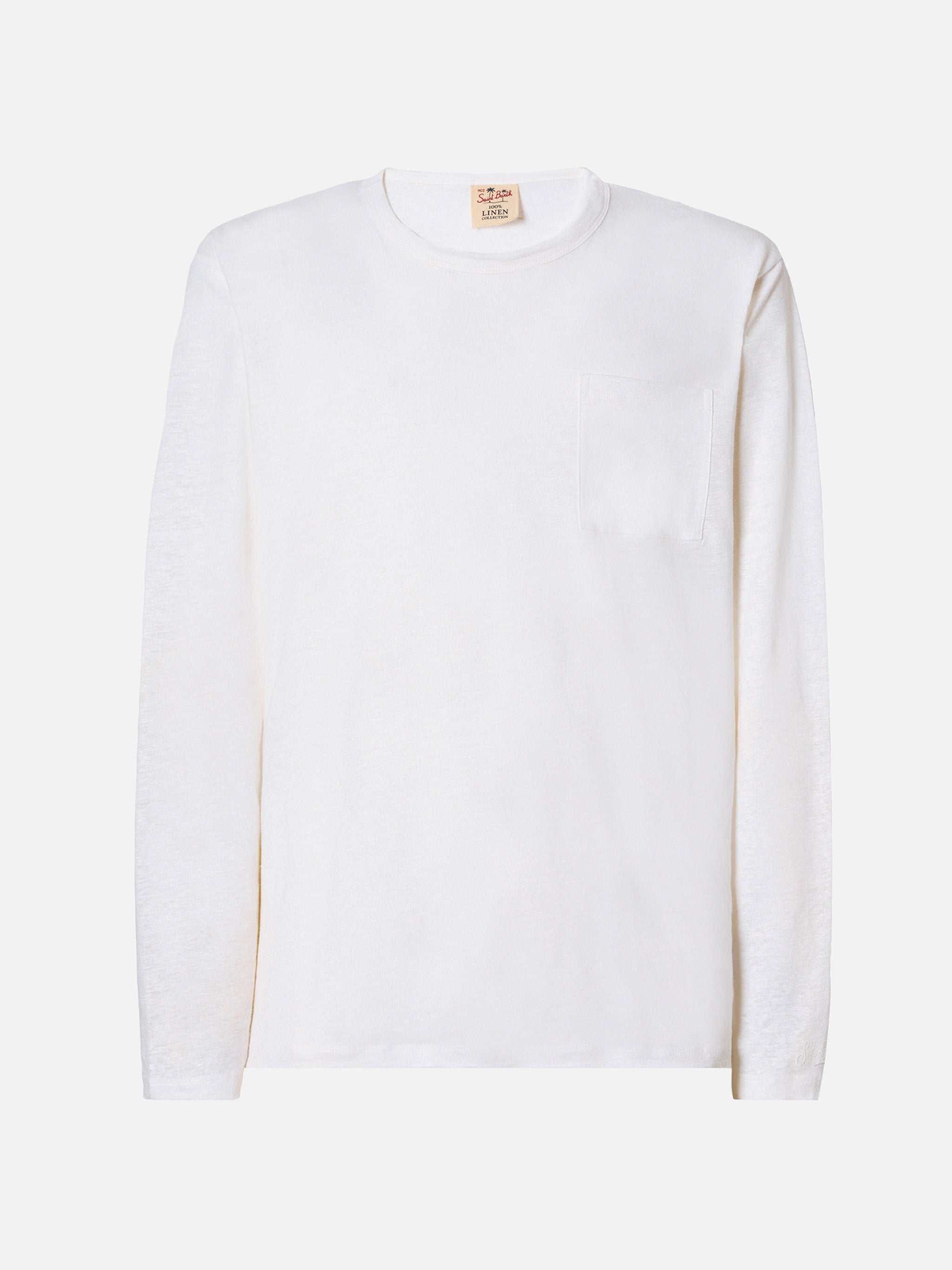 mc2-saint-barth-t-shirt-ecstasea-uomo-in-lino-jersey-bianca-tinta-unita-con-tasc image 1