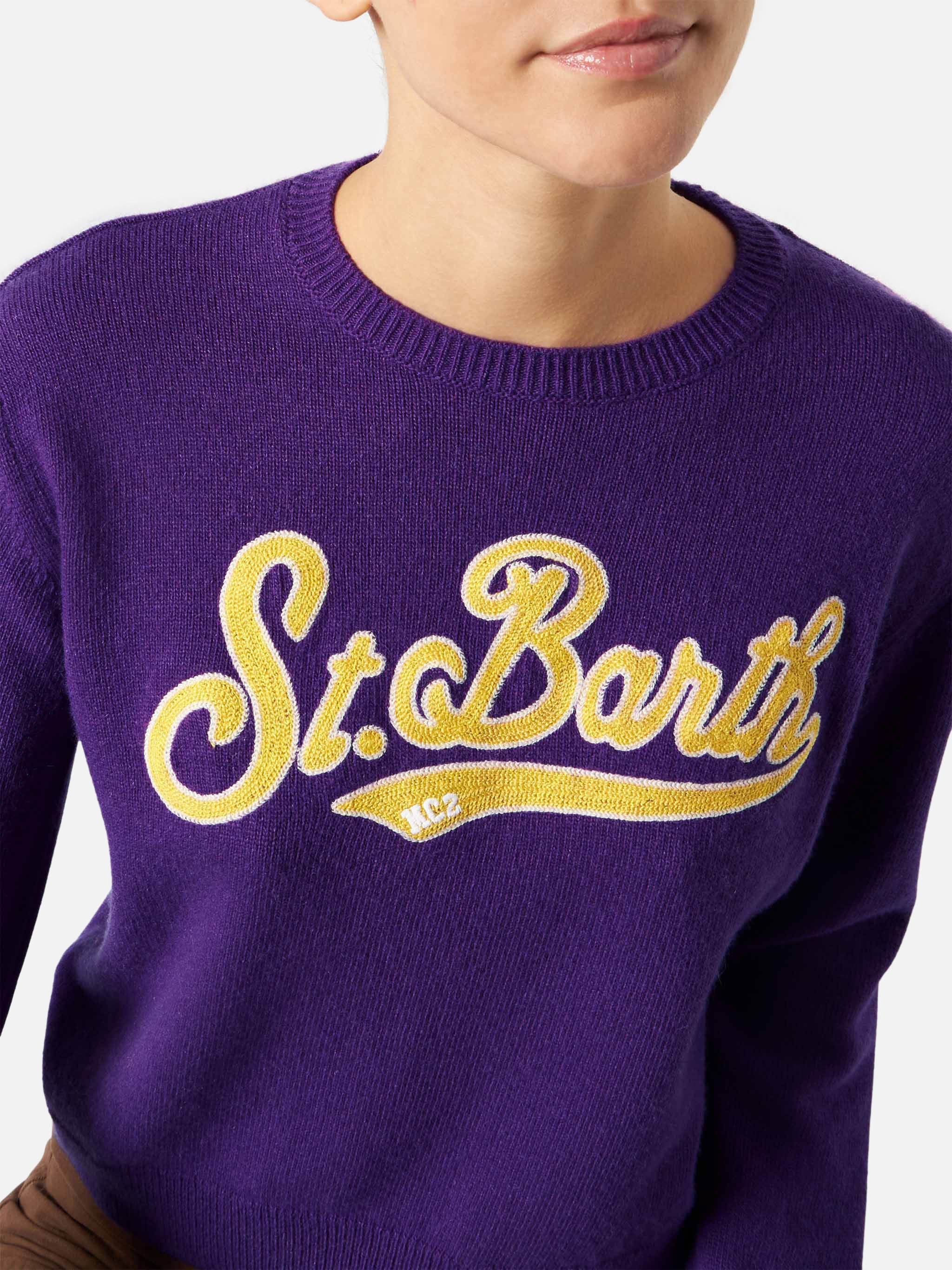 mc2-saint-barth-new-queen-maglione-crop-in-misto-cashmere-viola-con-logo image 2