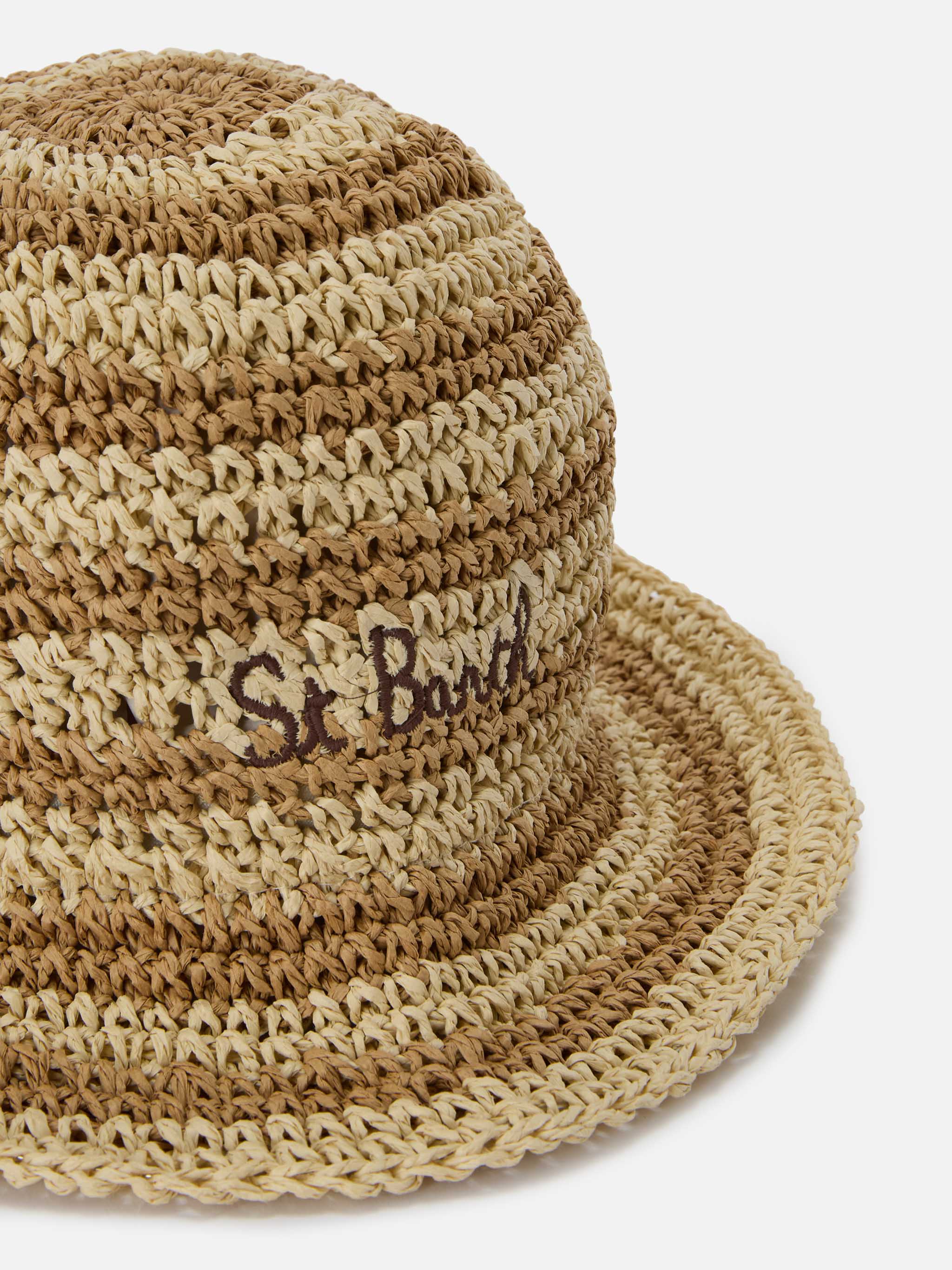 mc2-saint-barth-polly-bucket-hat-donna-beige-bianco-righe-logo-ricamato image 2