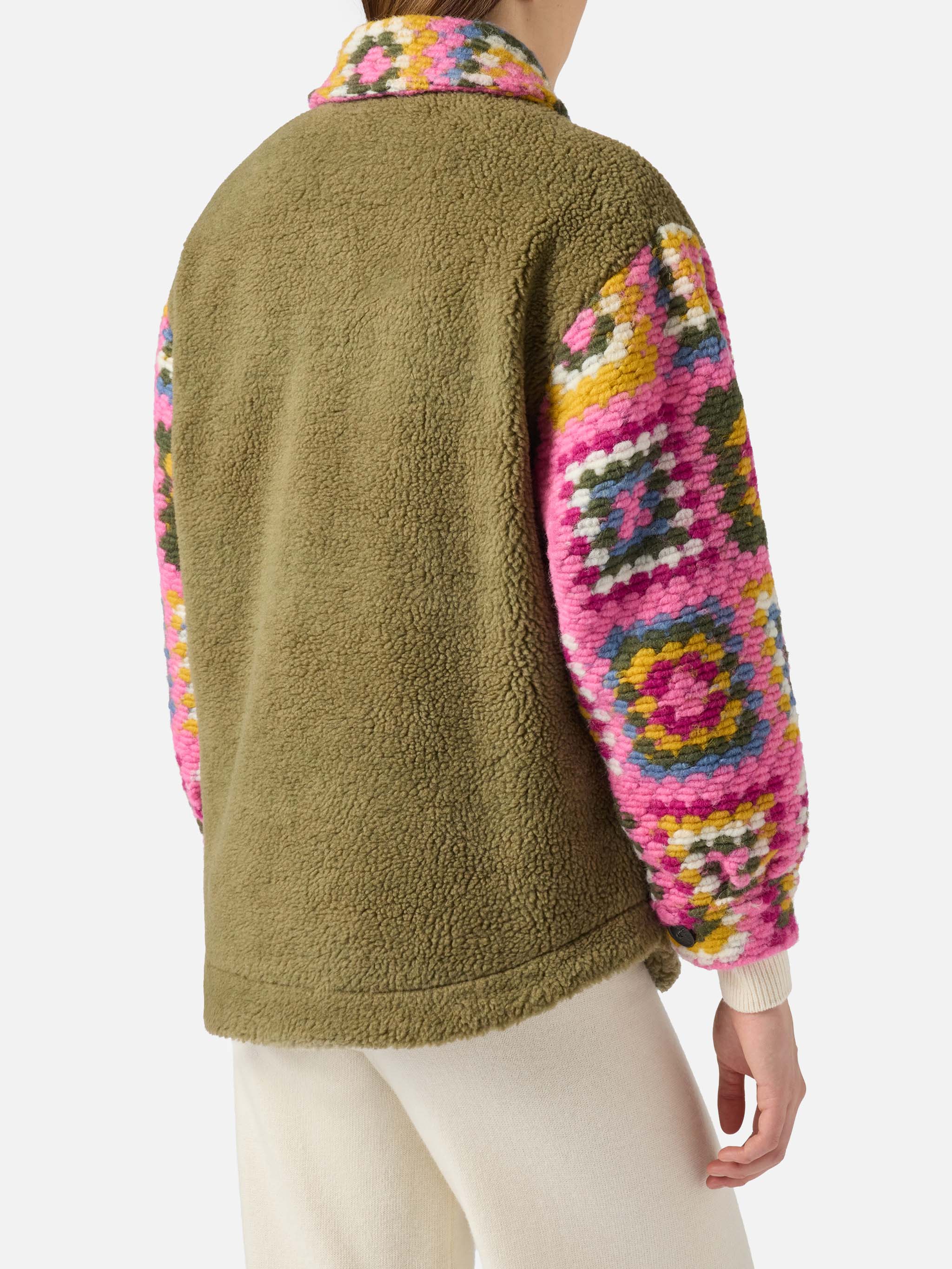 mc2-saint-barth-elys-overshirt-verde-militare-effetto-sherpa-con-crochet image 3