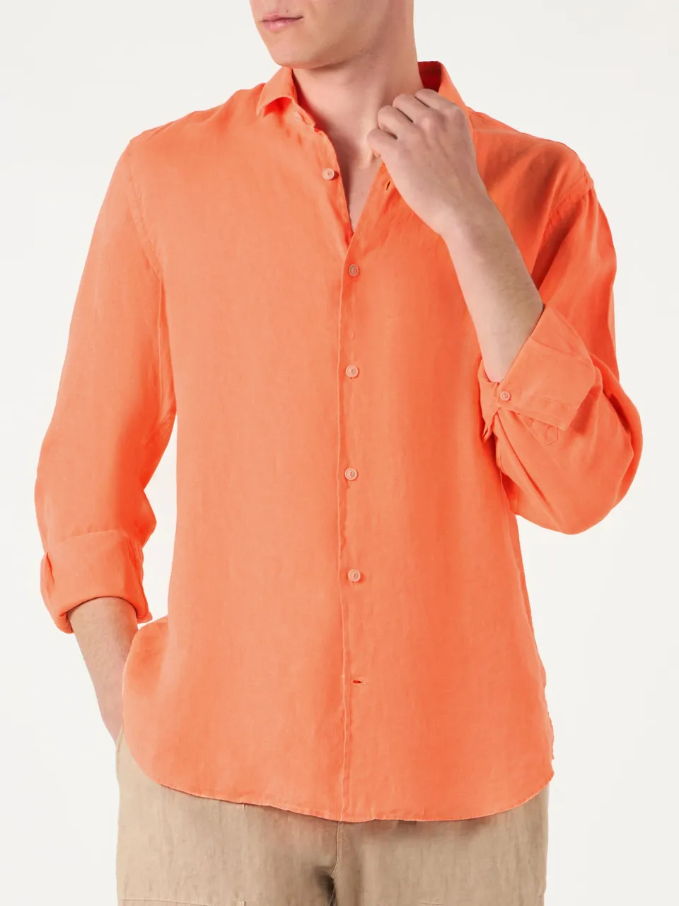 mc2-saint-barth-camicia-pamplona-uomo-in-puro-lino-arancione-fluo image 1