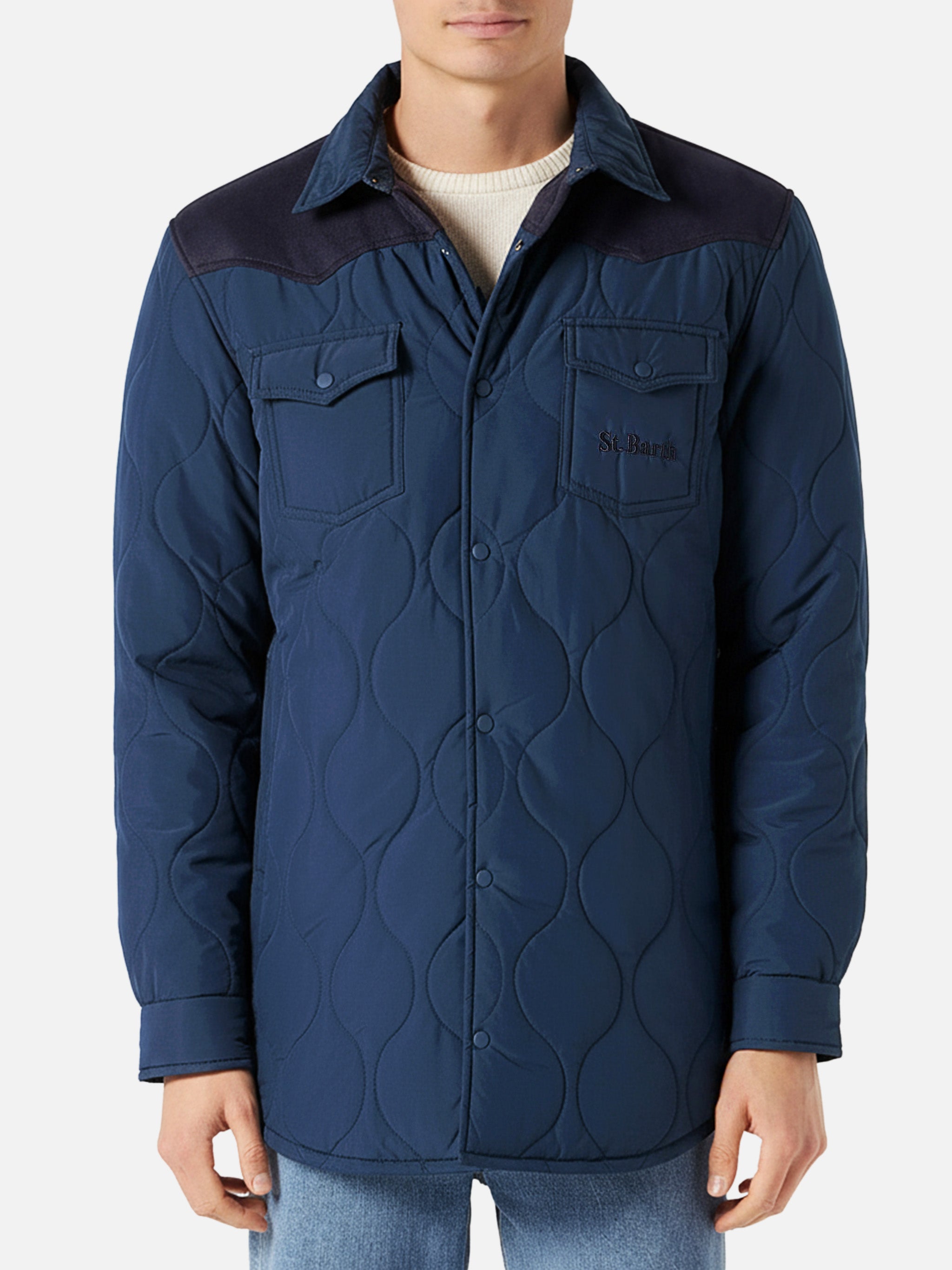 mc2-saint-barth-giacca-chalet-tex-uomo-blu-navy-effetto-suede-imbottita image 1