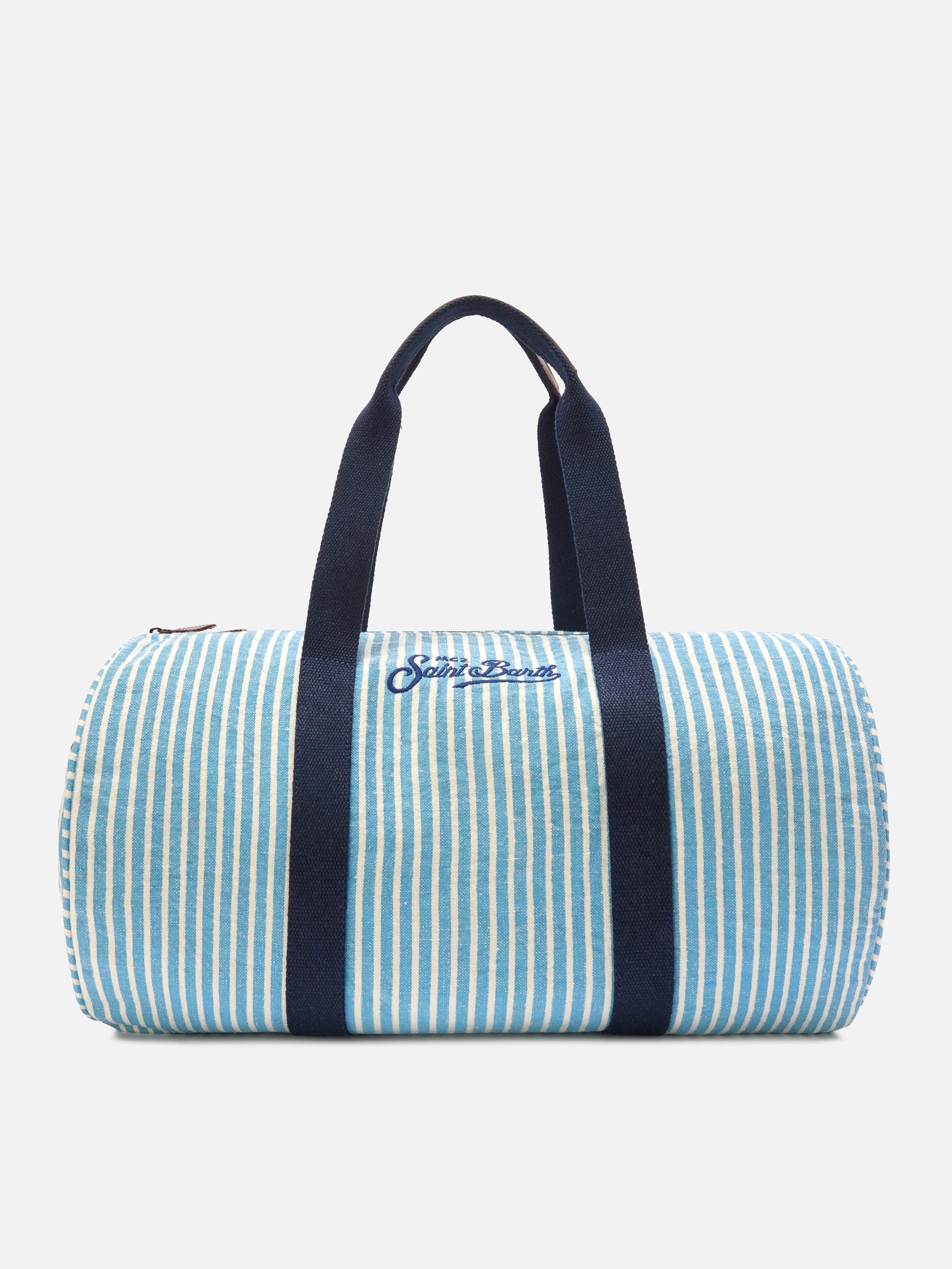 mc2-saint-barth-round-jetleg-borsone-lino-righe-blu-bianche-logo-ricamato image 1