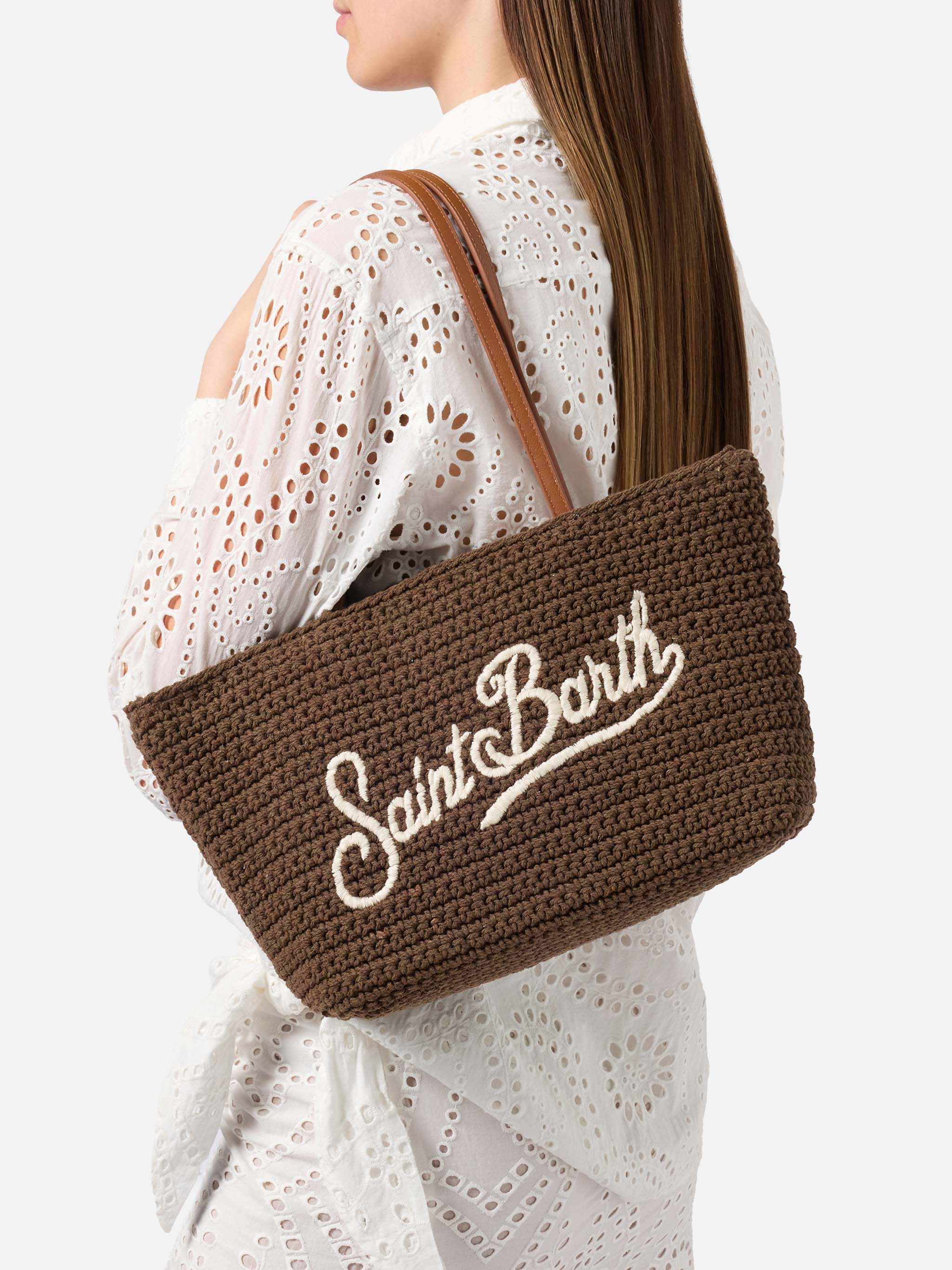 mc2-saint-barth-crochet-borsa-tote-medium-marrone-logo-ricamato image 2