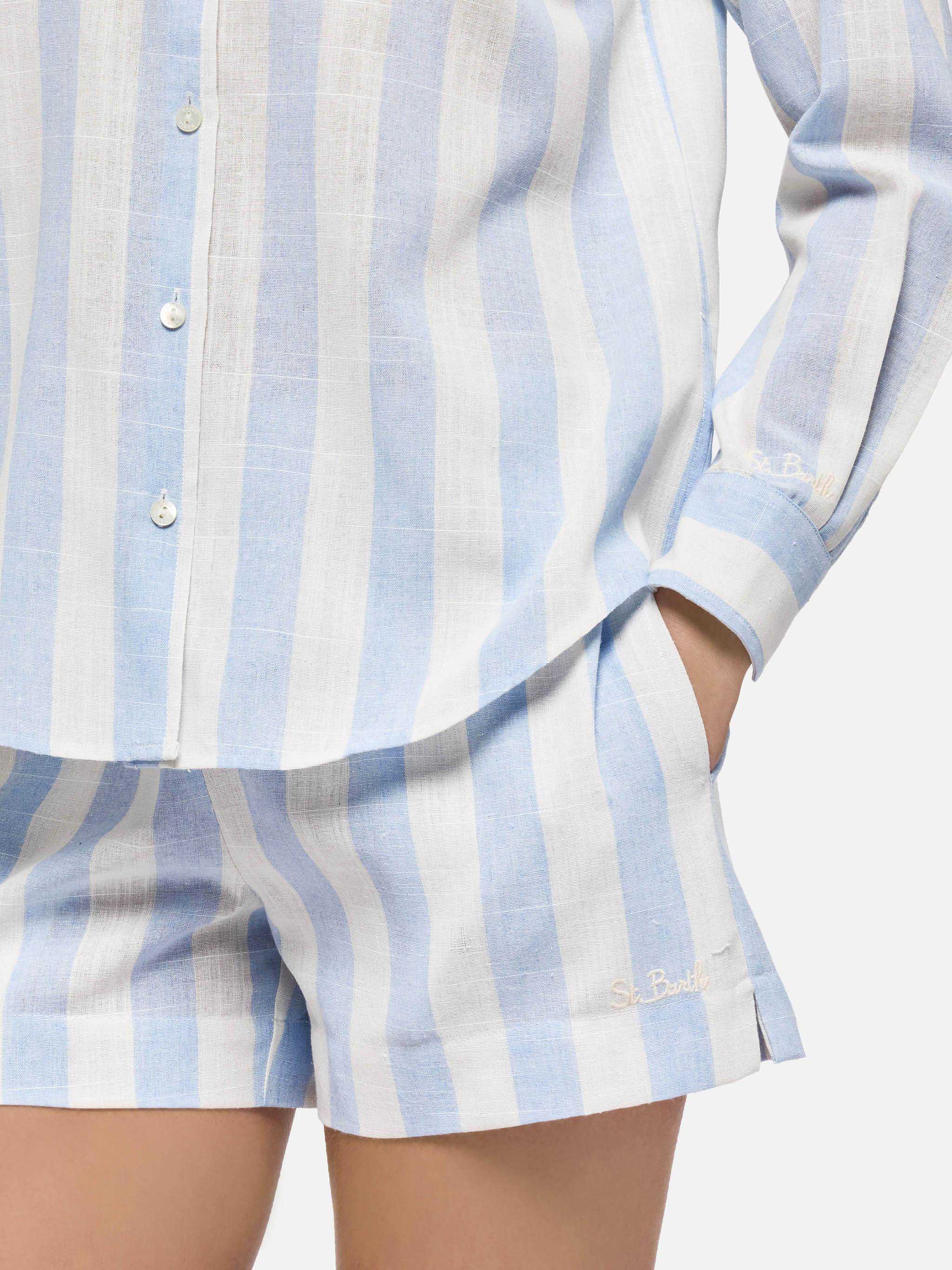 mc2-saint-barth-meave-shorts-donna-in-cotone-a-righe-azzurre image 4