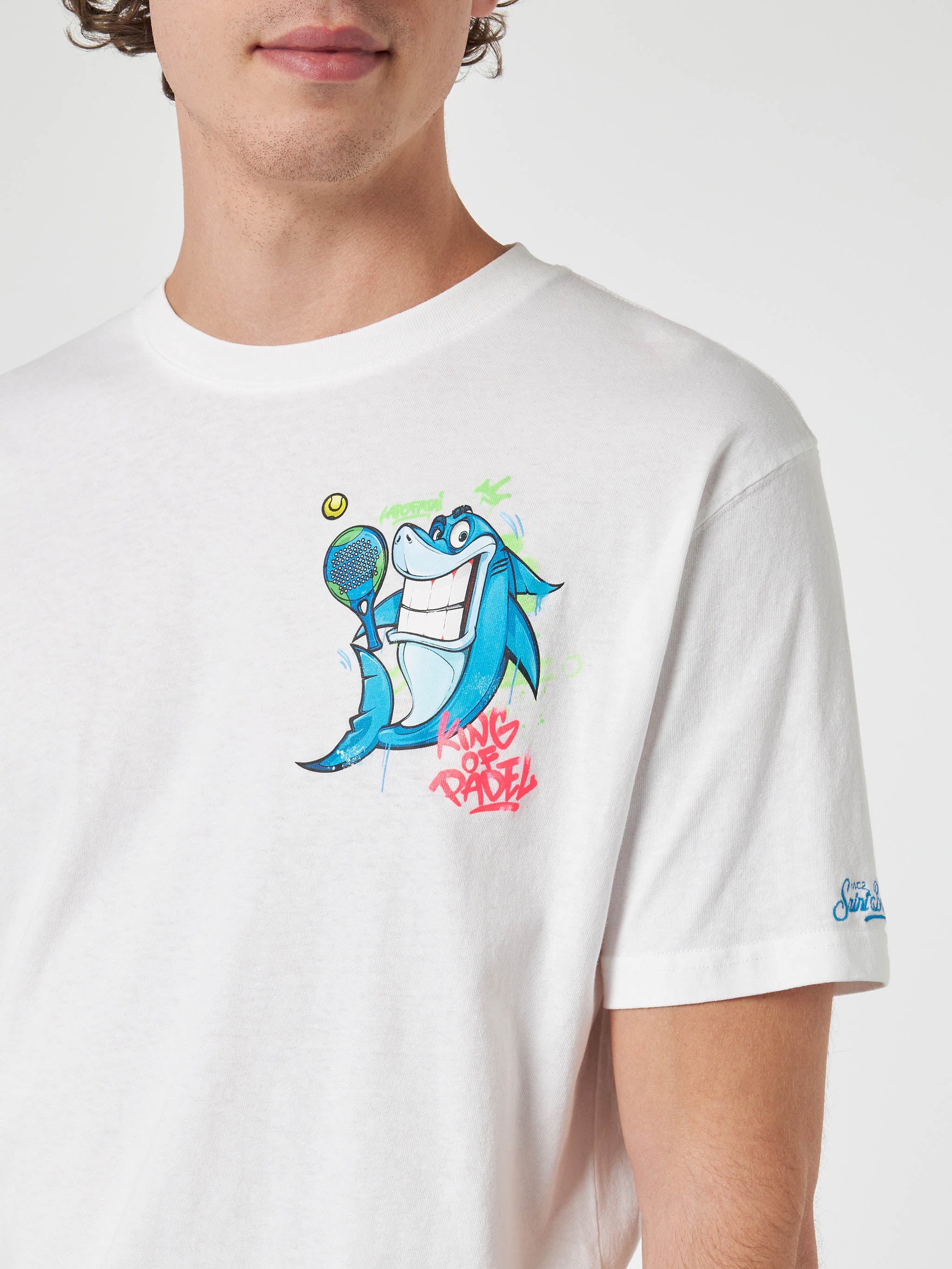 mc2-saint-barth-t-shirt-uomo-cotone-bianca-crypto-puppets-shark-padel-edizione-s image 1