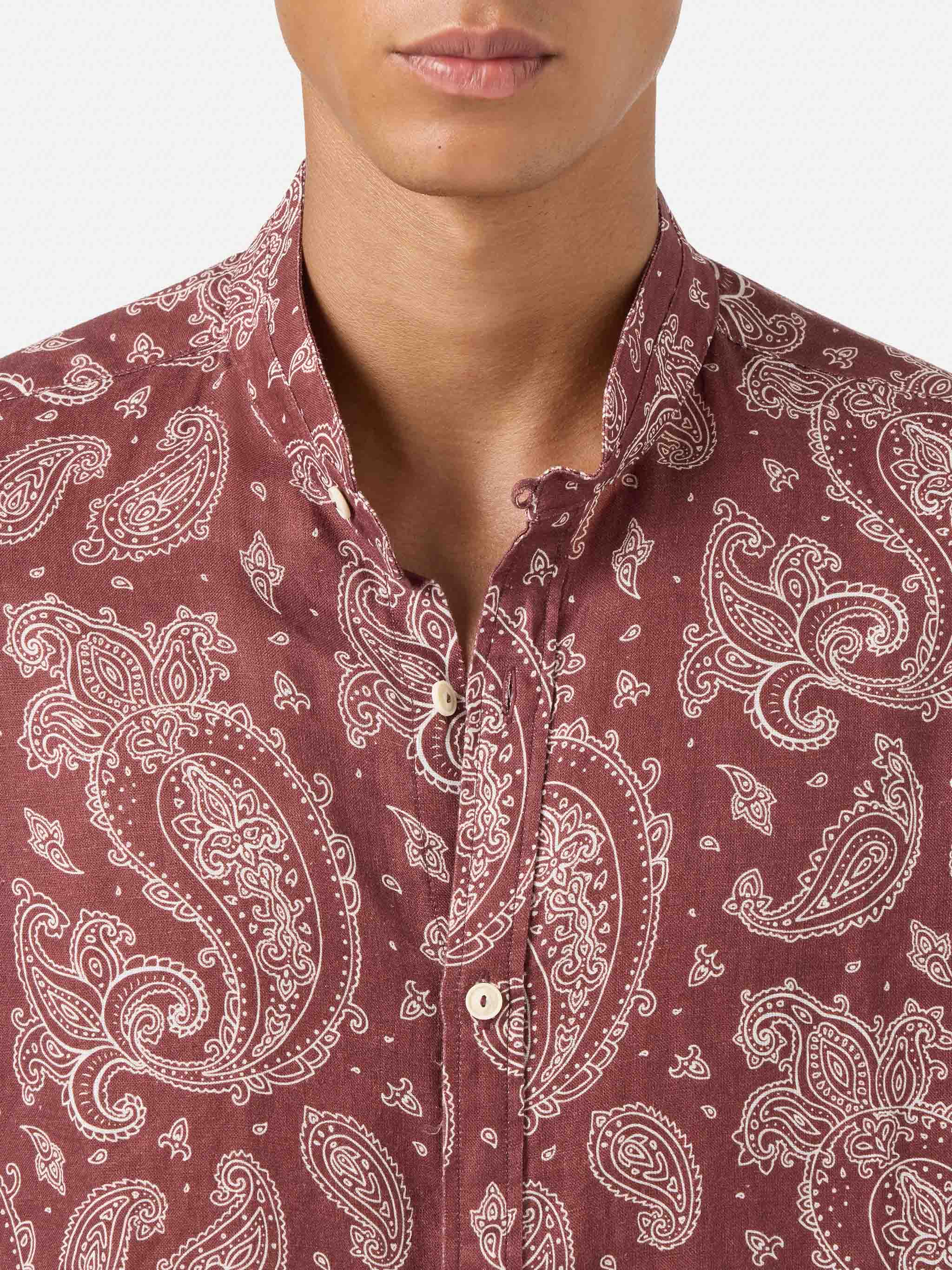 camicia-mc2-saint-barth-klarke-in-lino-con-stampa-paisley-marrone image 2