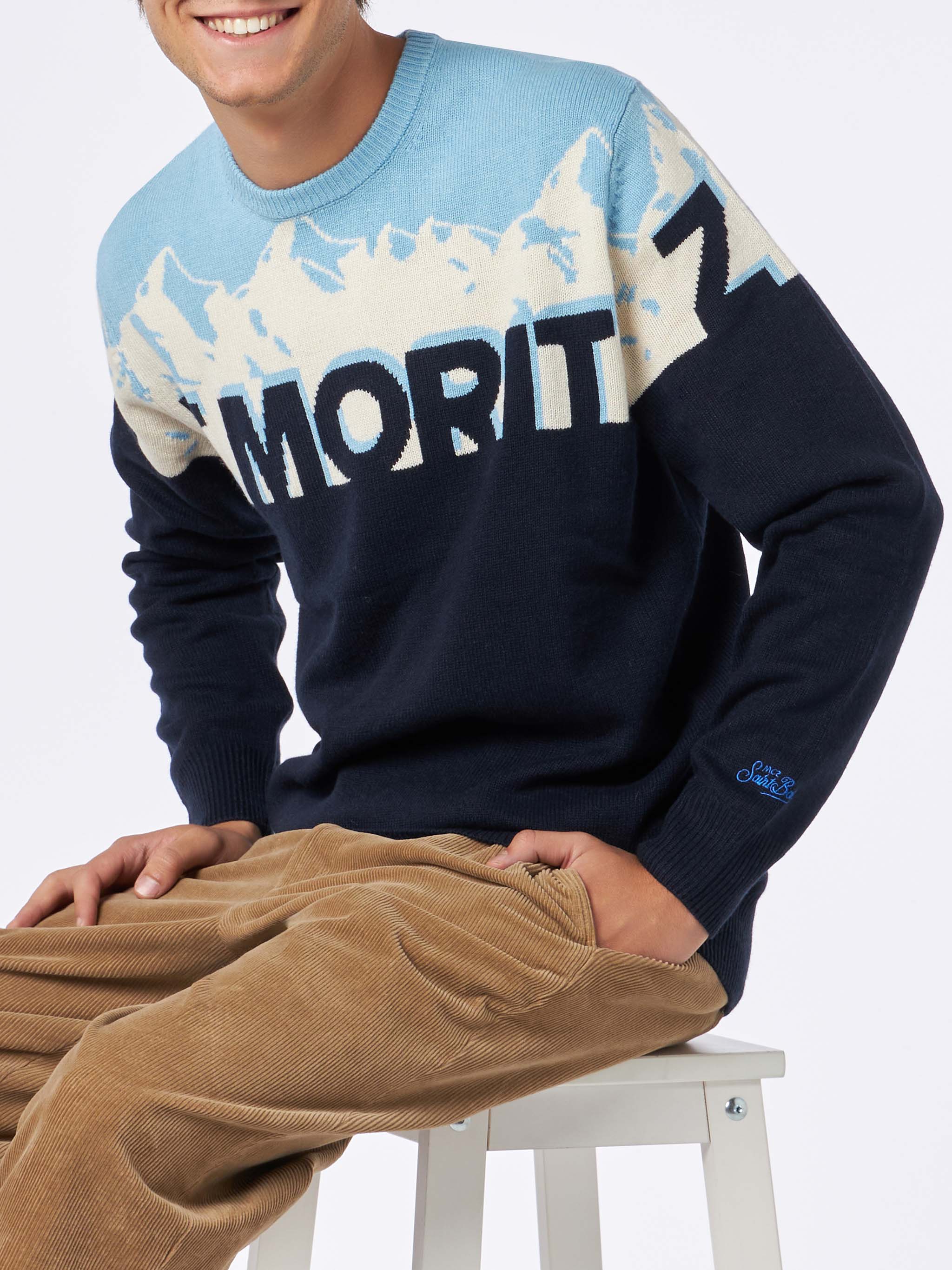 mc2-saint-barth-her00011-maglione-uomo-girocollo-blu-st-moritz-jacquard image 1