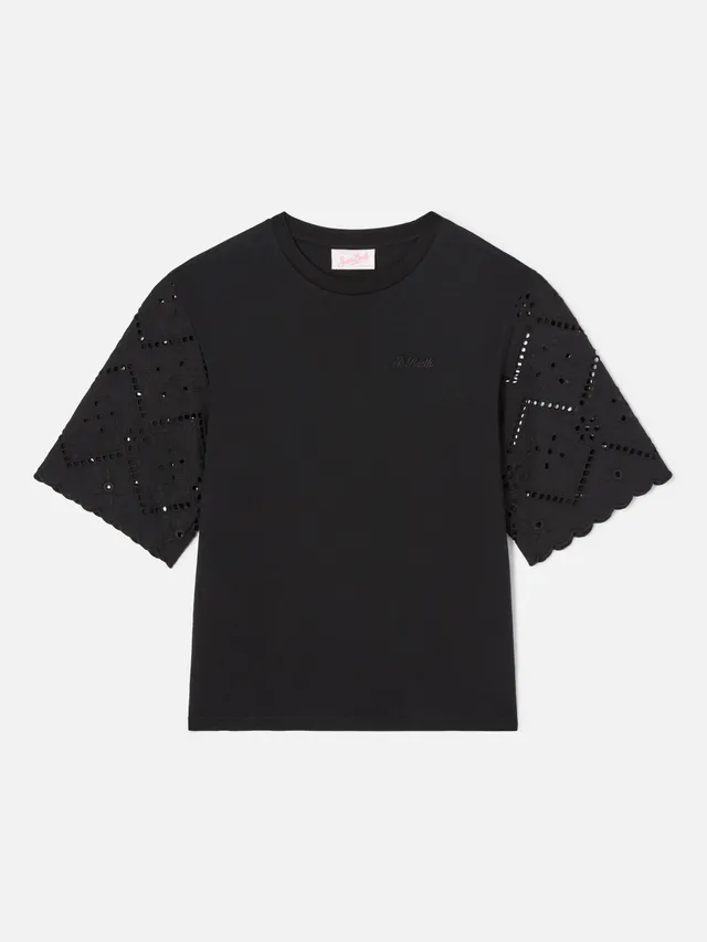 mc2-saint-barth-maisa-msa0002-t-shirt-donna-nera-cotone-con-maniche-sangallo image 1