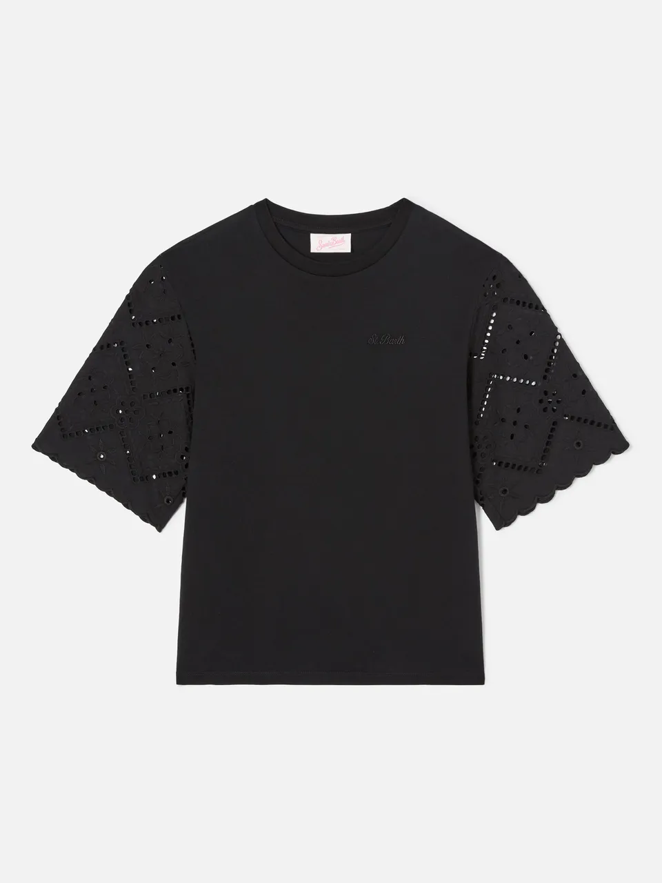 mc2-saint-barth-maisa-msa0002-t-shirt-donna-nera-cotone-con-maniche-sangallo image 1