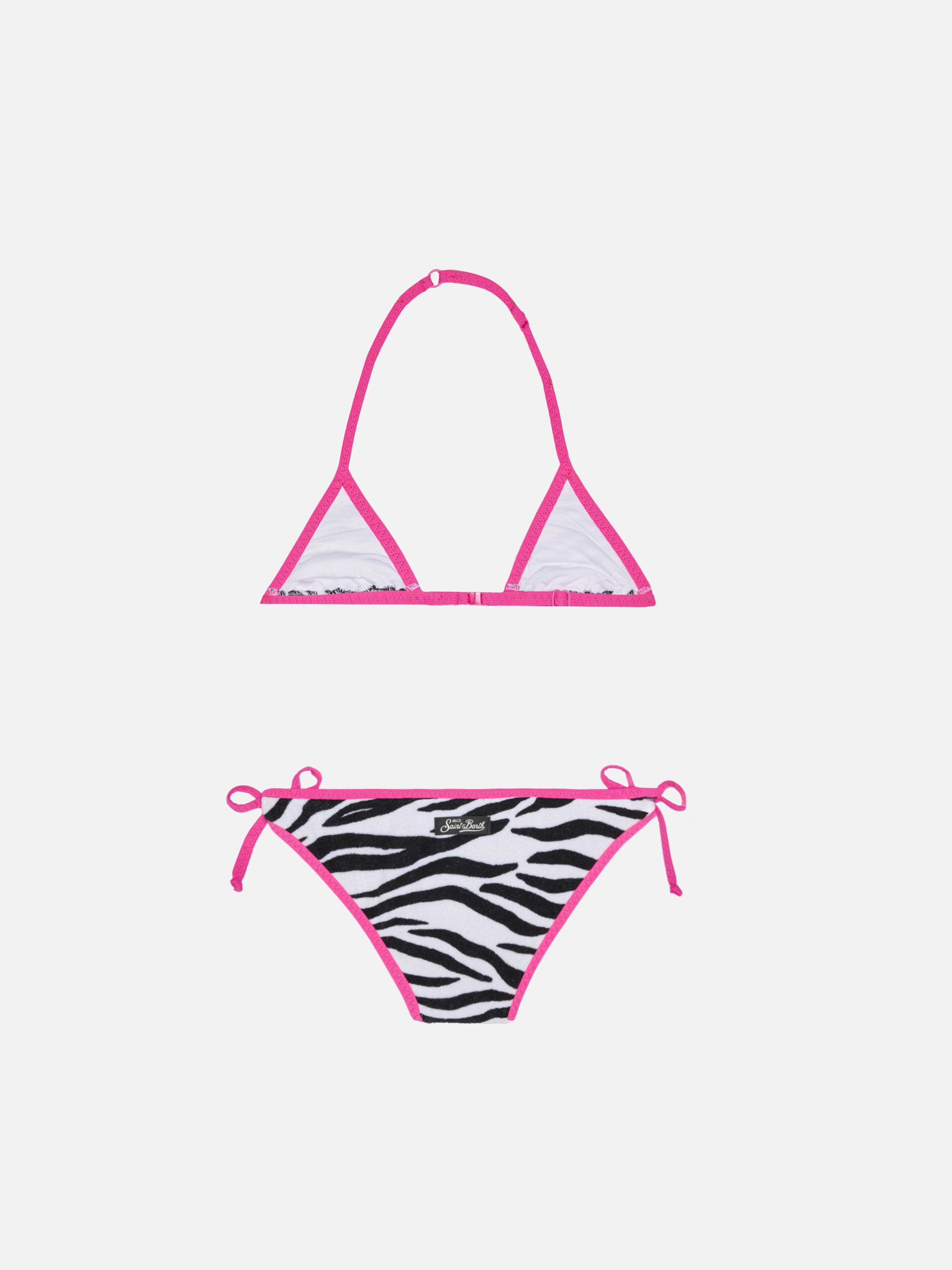 mc2-saint-barth-bikini-da-bambina-a-triangolo-con-stampa-zebrata-e-bordino-fucsi image 2