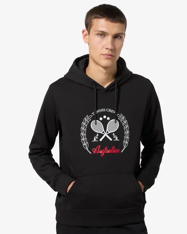 australian-tennis-crew-hoodie-felpa-con-cappuccio-nera-cotone image 1