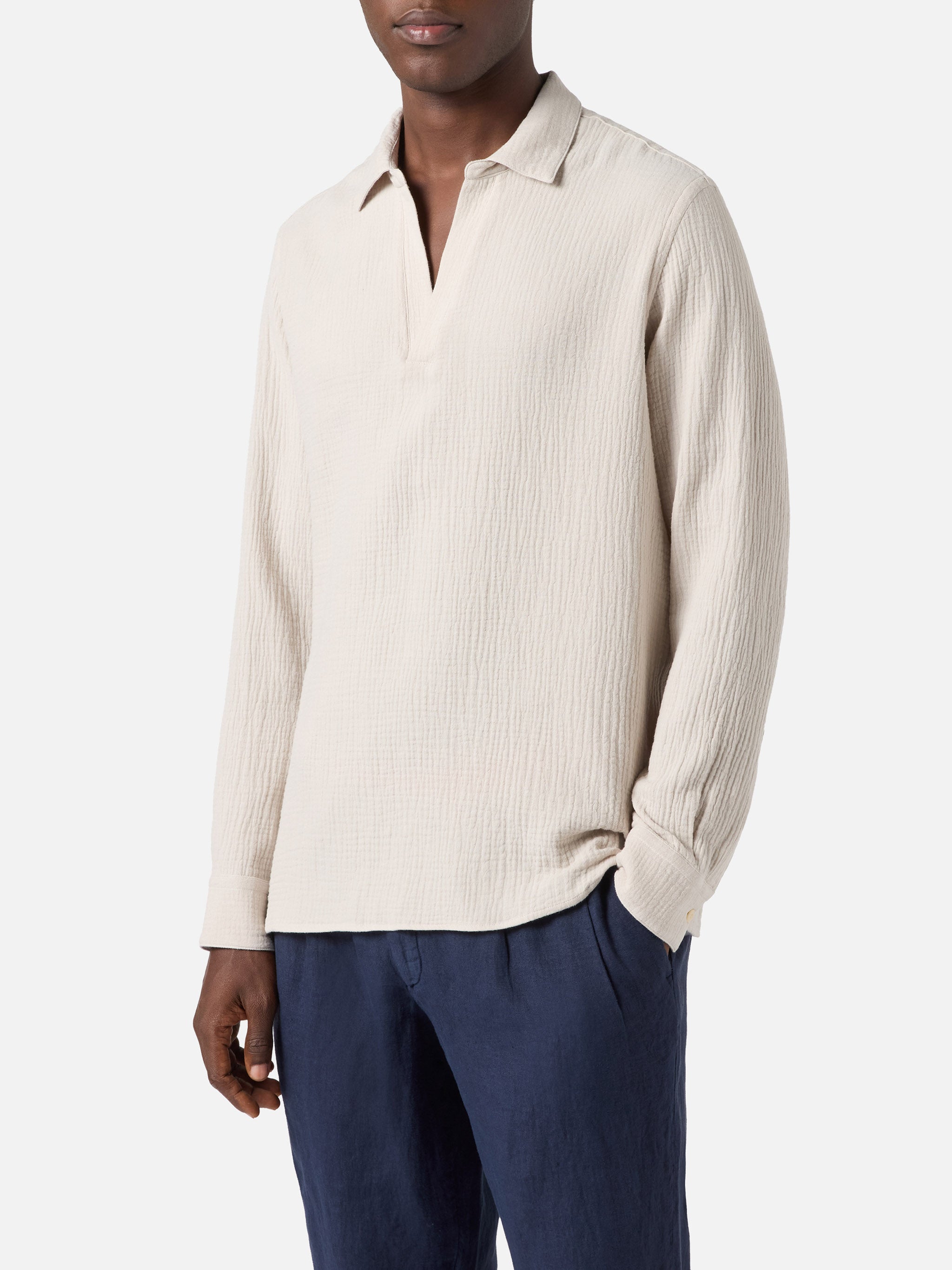 mc2-saint-barth-polo-ventotene-uomo-in-cotone-waffle-beige-maniche-lunghe image 1