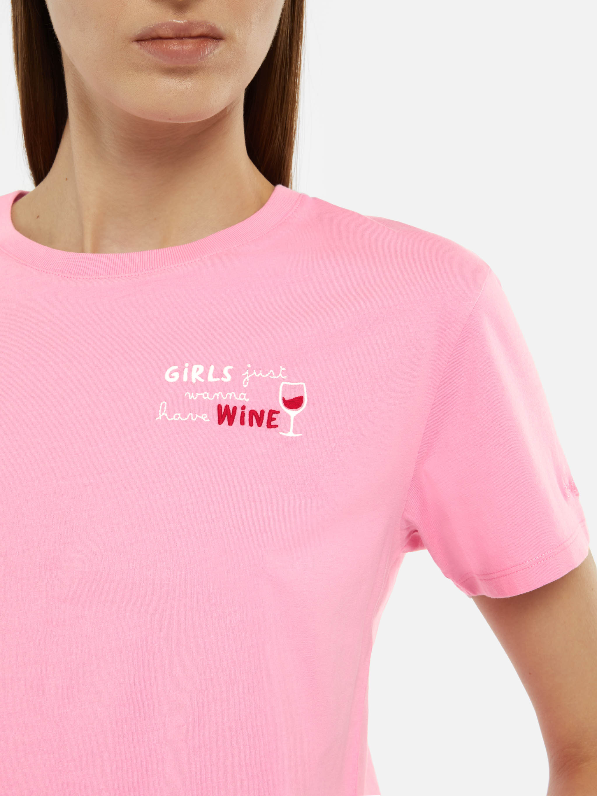 mc2-saint-barth-emilie-t-shirt-donna-cotone-rosa-girls-just-wanna-have-wine image 1
