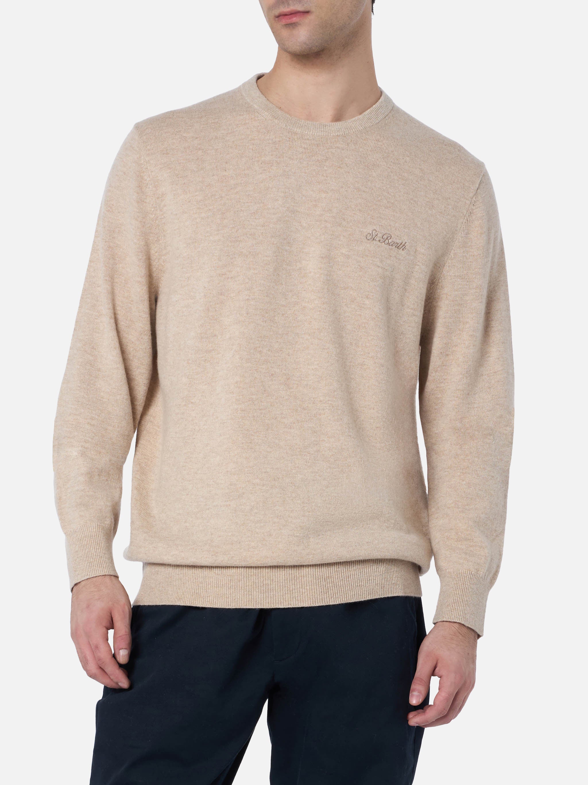 mc2-saint-barth-maglione-regent-uomo-girocollo-misto-cashmere-beige image 1