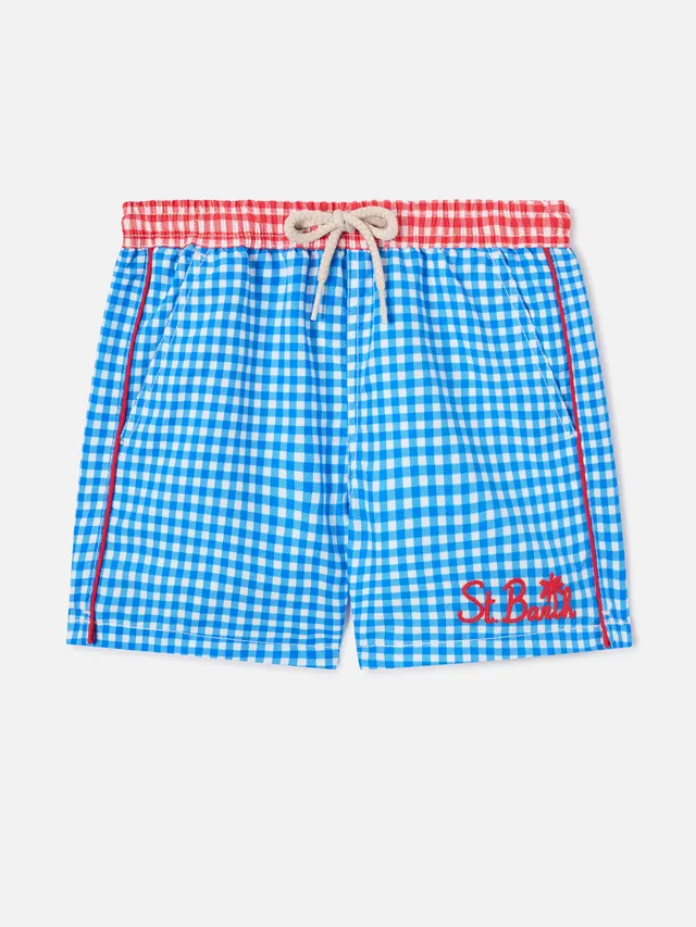 mc2-saint-barth-costume-da-bagno-bambino-vichy-blu-con-bordino-rosso image 1