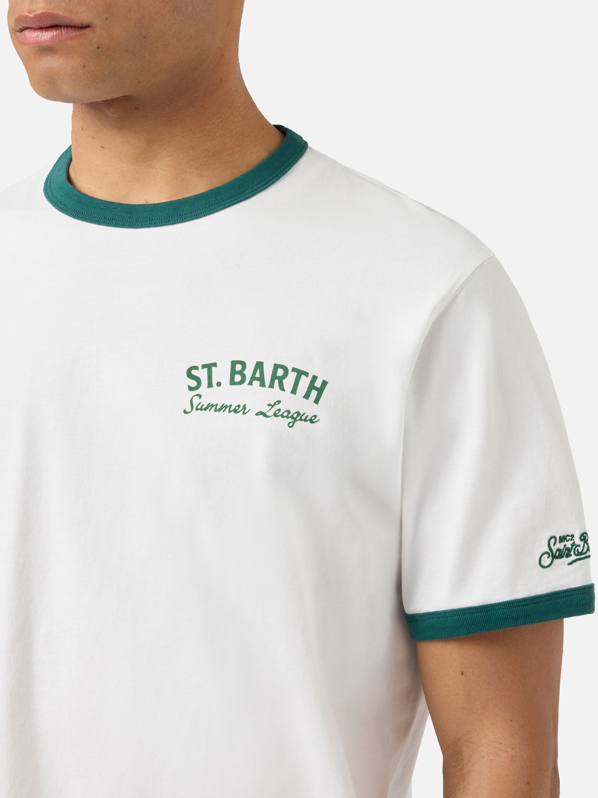 mc2-saint-barth-dean-t-shirt-uomo-panna-tennis-league-in-cotone-con-maxi-grafica image 2