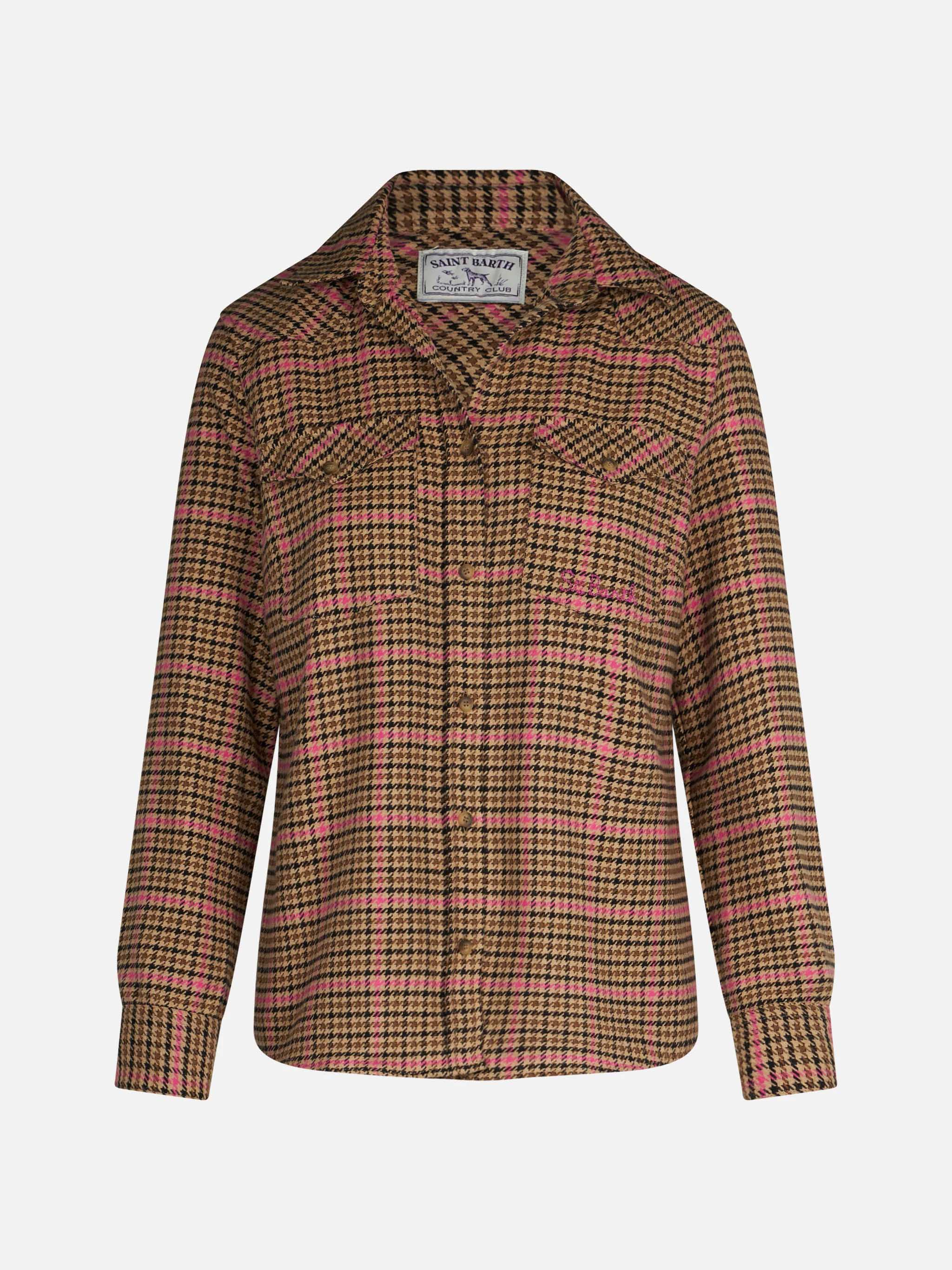 mc2-saint-barth-overshirt-deer-donna-con-stampa-pied-de-poule-marrone image 4