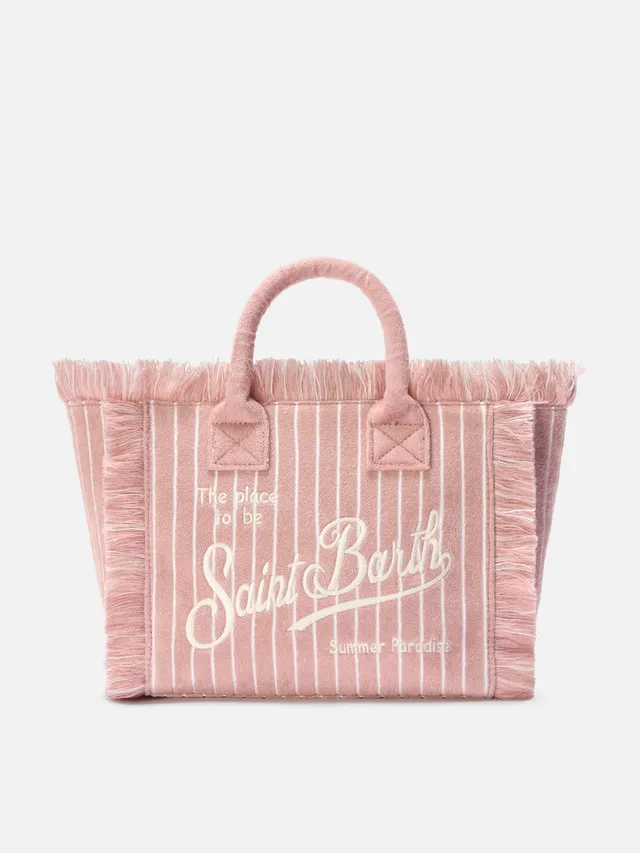mc2-saint-barth-borsa-colette-spugna-a-righe-rosa-con-frange-e-tracolla image 1