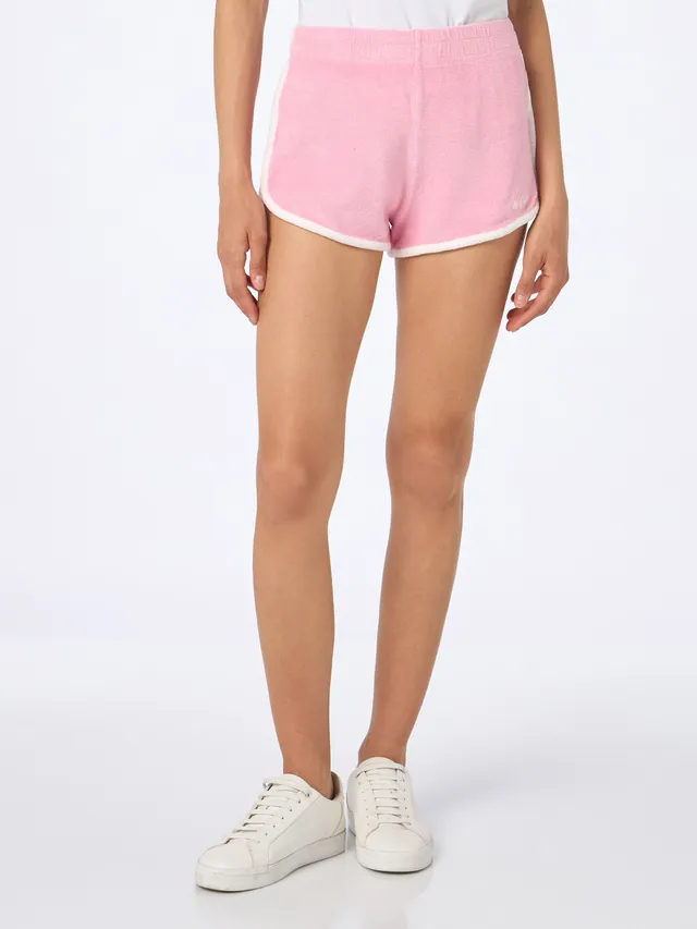 mc2-saint-barth-francine-short-donna-in-spugna-rosa-con-piping-e-ricamo image 1