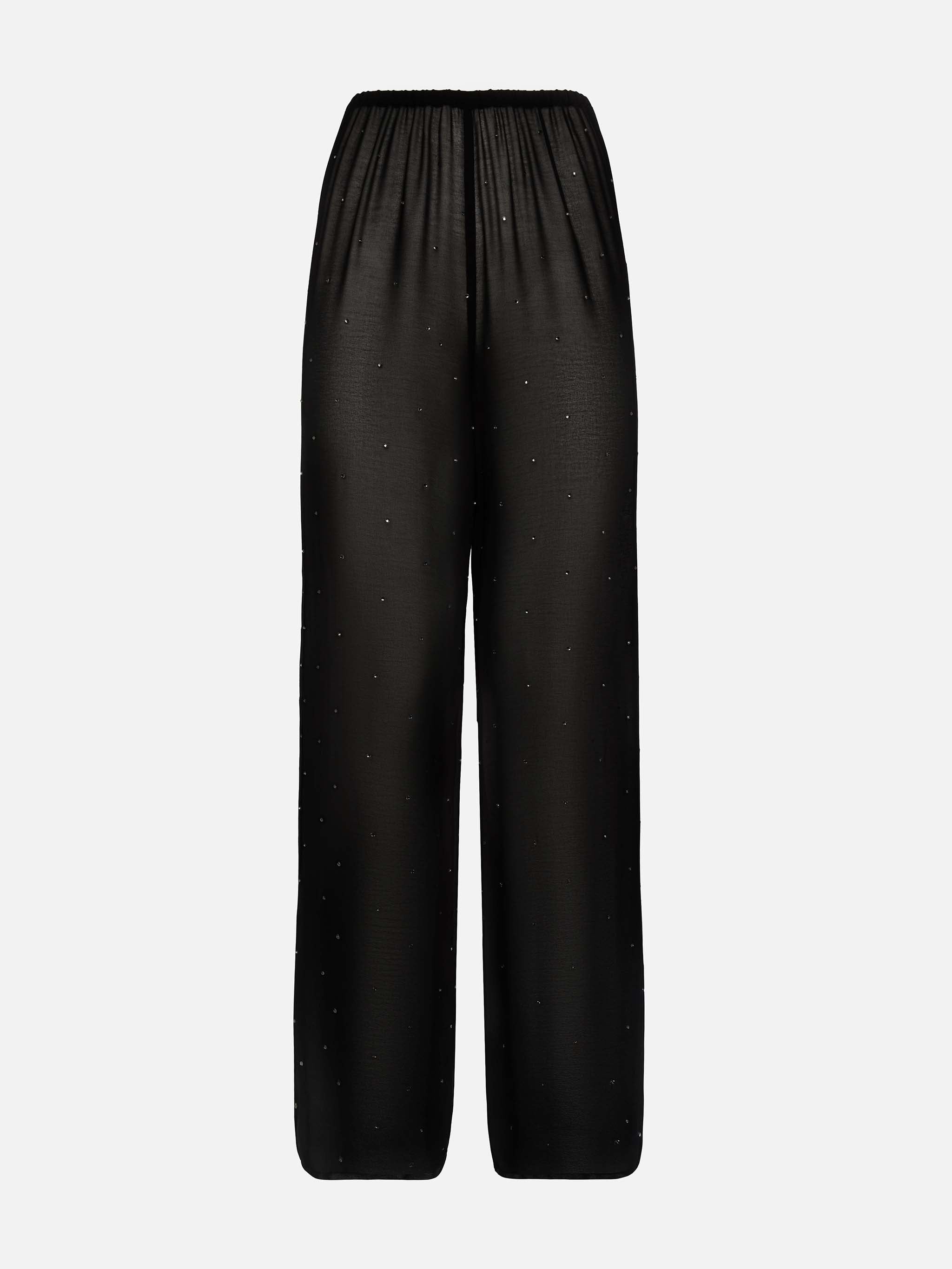 mc2-saint-barth-amalia-pantaloni-donna-georgette-nera-strass-gamba-larga image 7