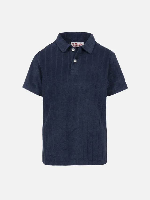 mc2-saint-barth-jeremy-jr-polo-bambino-in-spugna-blu-navy-con-righe-in-rilievo image 1