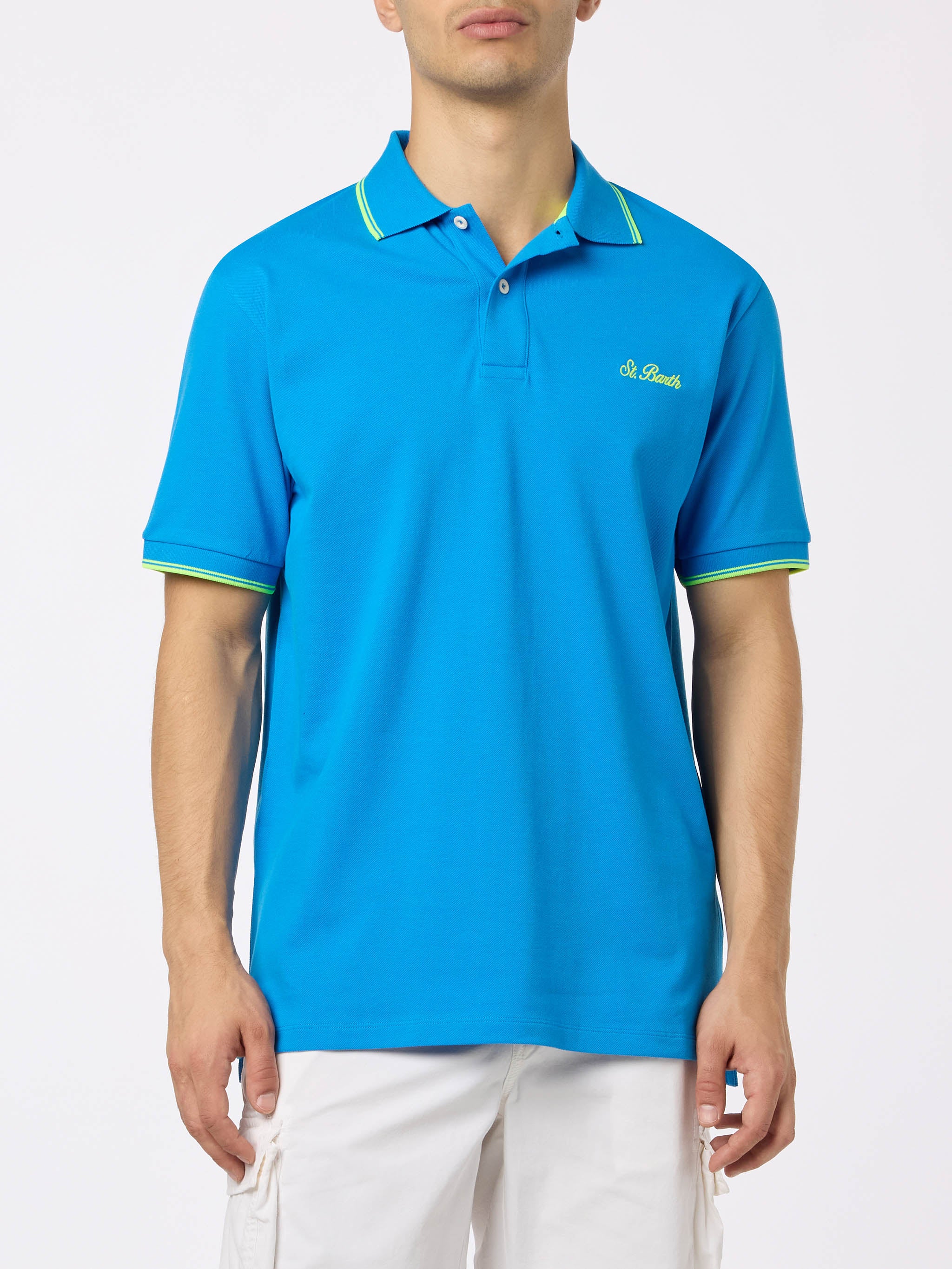 polo-mc2-saint-barth-beverly-hills-in-cotone-piqu-bluette-con-ricamo-palme image 1