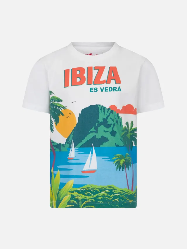 mc2-saint-barth-t-shirt-bambino-cotone-bianca-stampa-cartoline-ibiza image 1