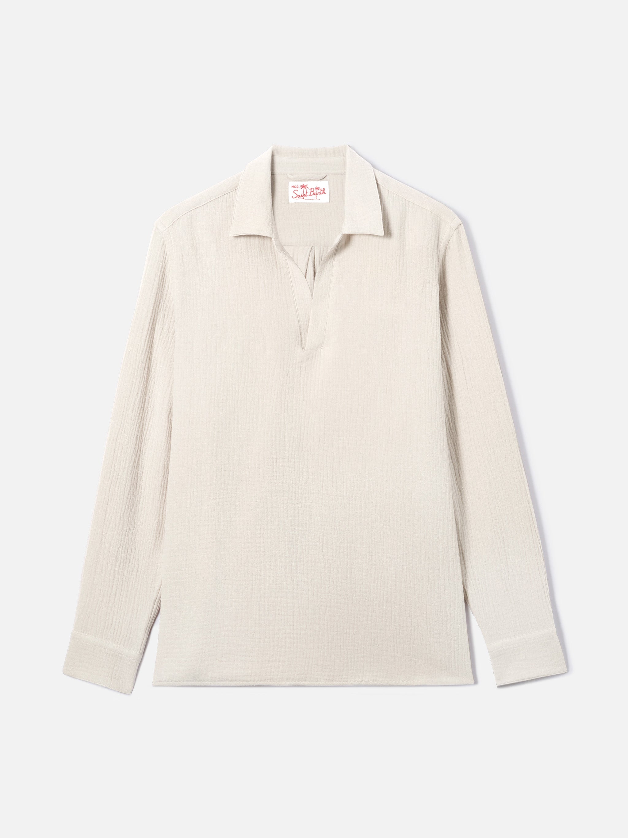 mc2-saint-barth-polo-ventotene-uomo-in-cotone-waffle-beige-maniche-lunghe image 4
