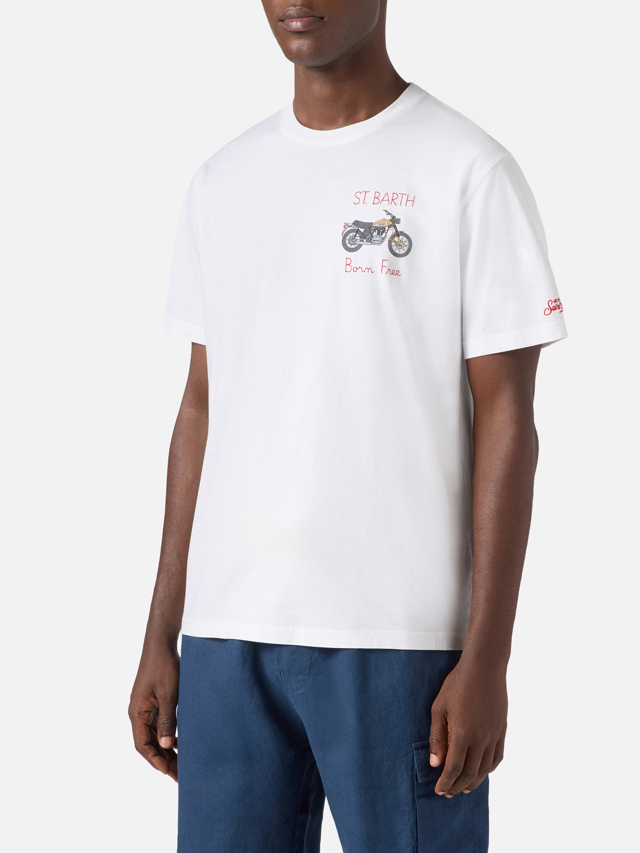 mc2-saint-barth-t-shirt-portofino-bianca-cotone-ricamo-born-free-ducati-special- image 3