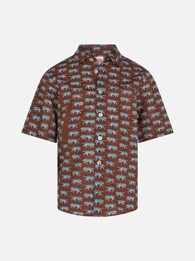 mc2-saint-barth-camicia-in-mussola-di-cotone-marrone-da-bambino-con-stampa-tigre image 1