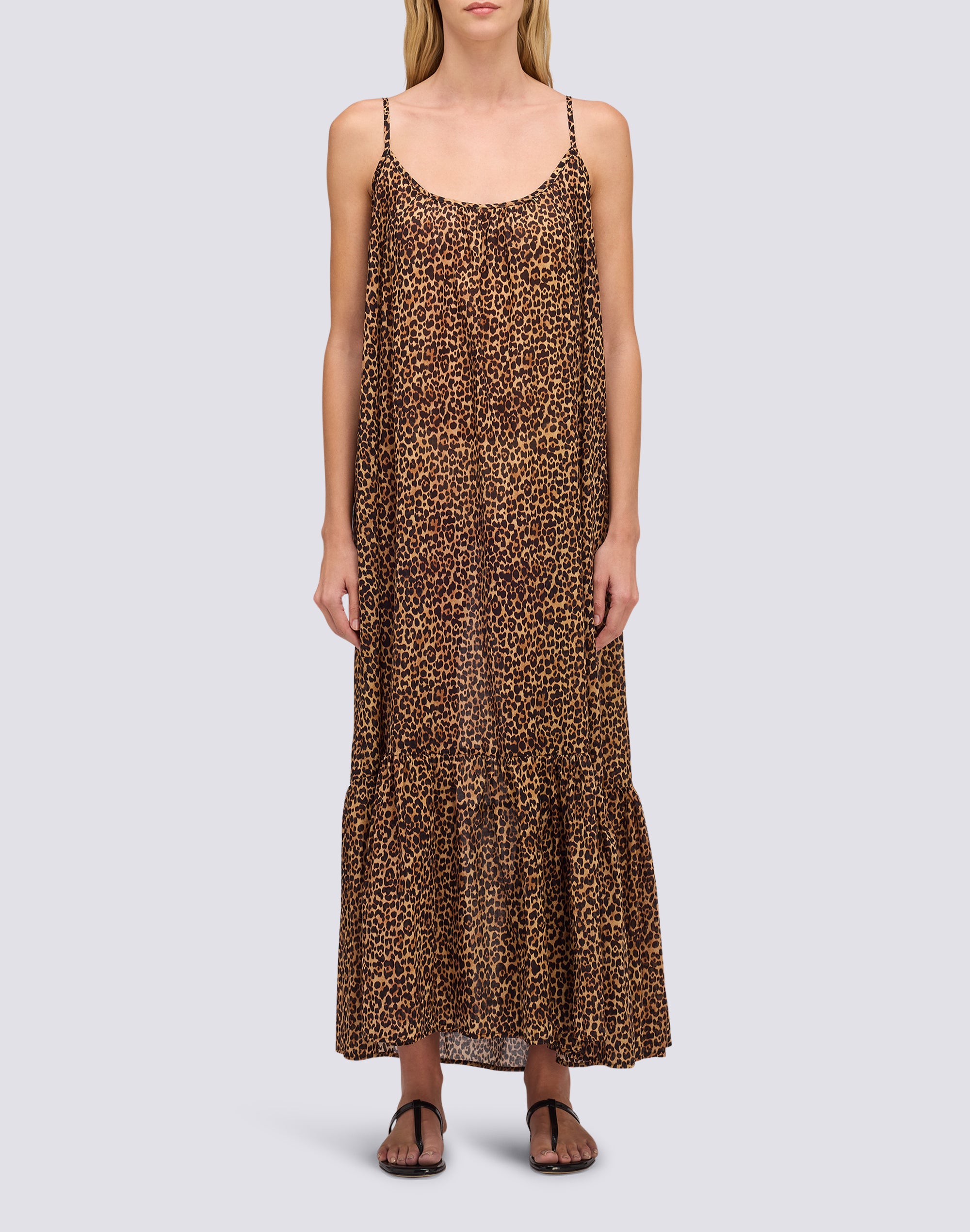 sundek-abito-donna-lungo-in-voile-di-cotone-animalier-con-maxi-rouches-w961drvl3 image 1