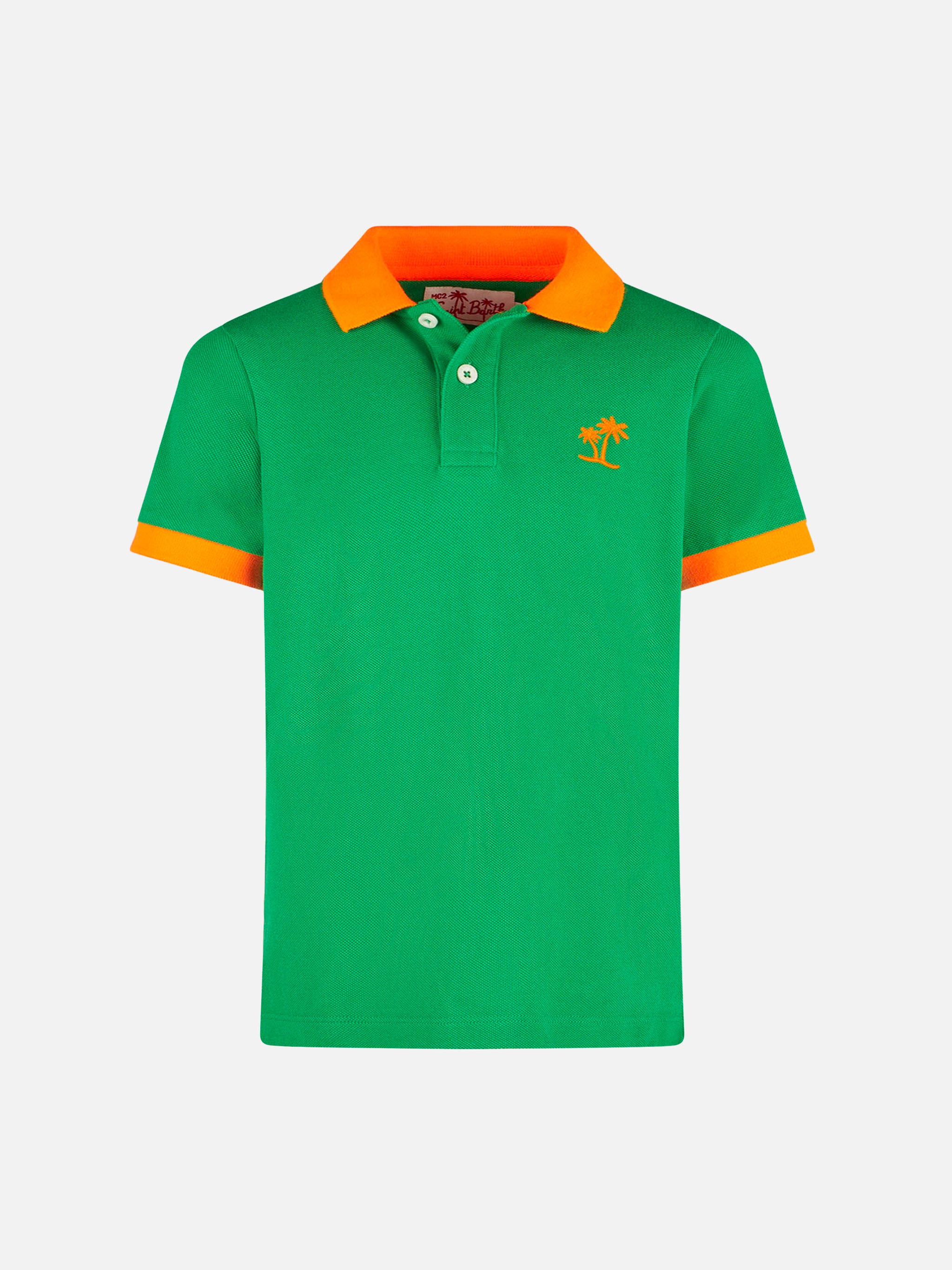 mc2-saint-barth-polo-bambino-piquet-verde-logo-arancione image 1