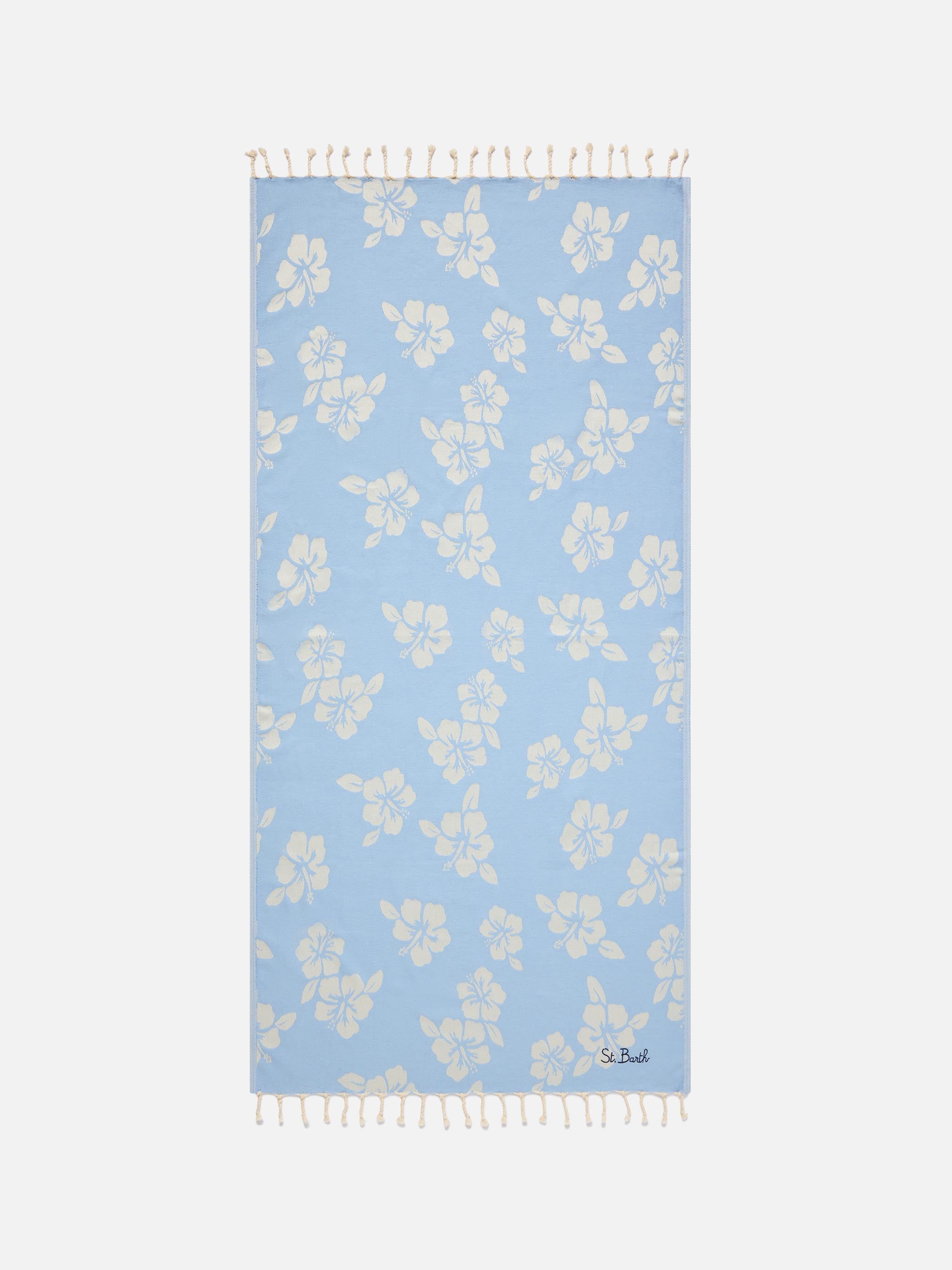 mc2-saint-barth-telo-mare-foutas-jacquard-azzurro-hibiscus-con-frange image 1