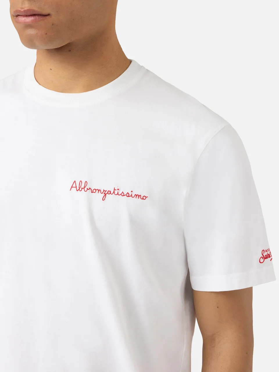 mc2-saint-barth-portofino-t-shirt-uomo-bianca-cotone-ricamo-abbronzatissimo image 1