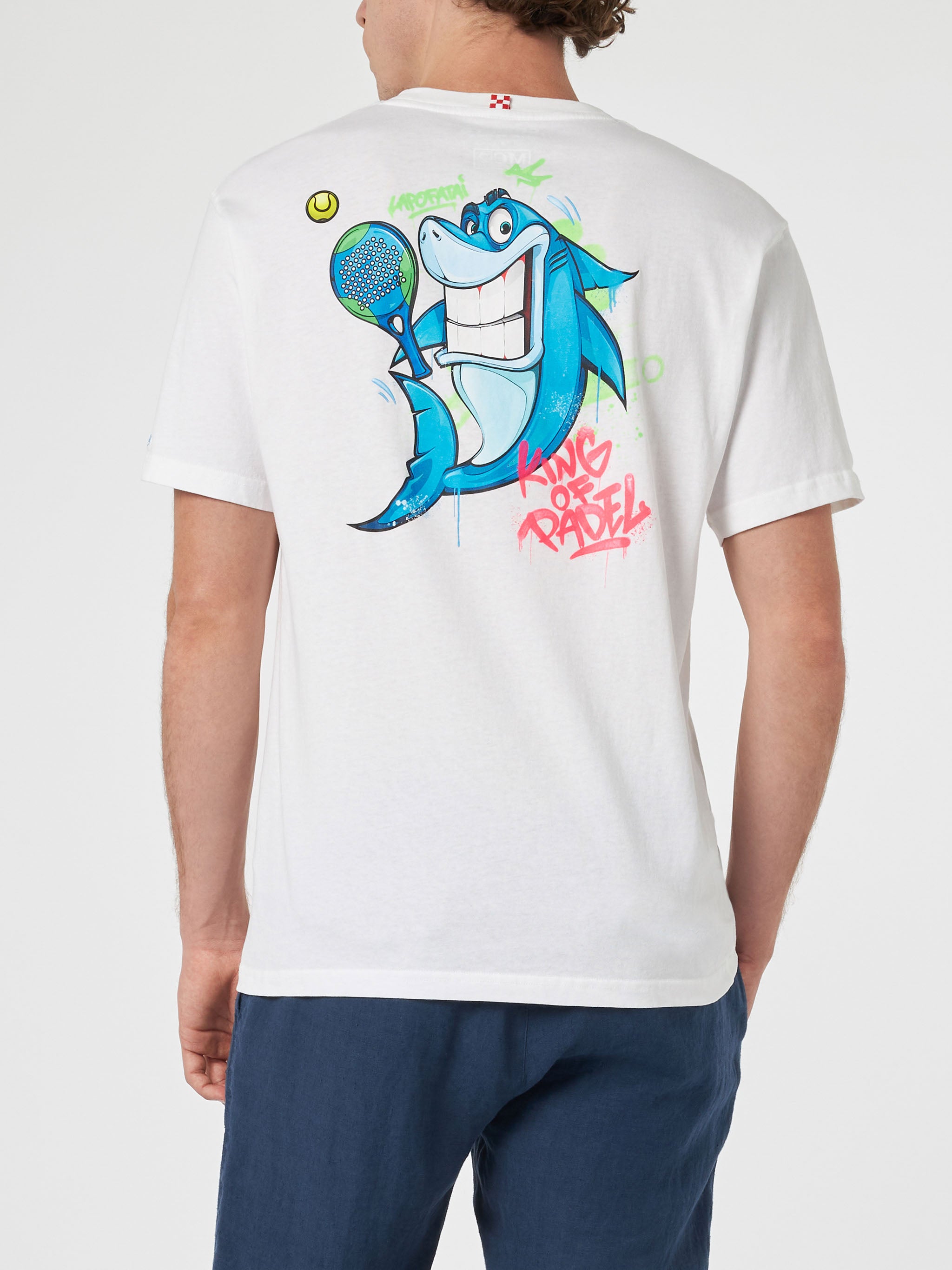 mc2-saint-barth-t-shirt-uomo-cotone-bianca-crypto-puppets-shark-padel-edizione-s image 3
