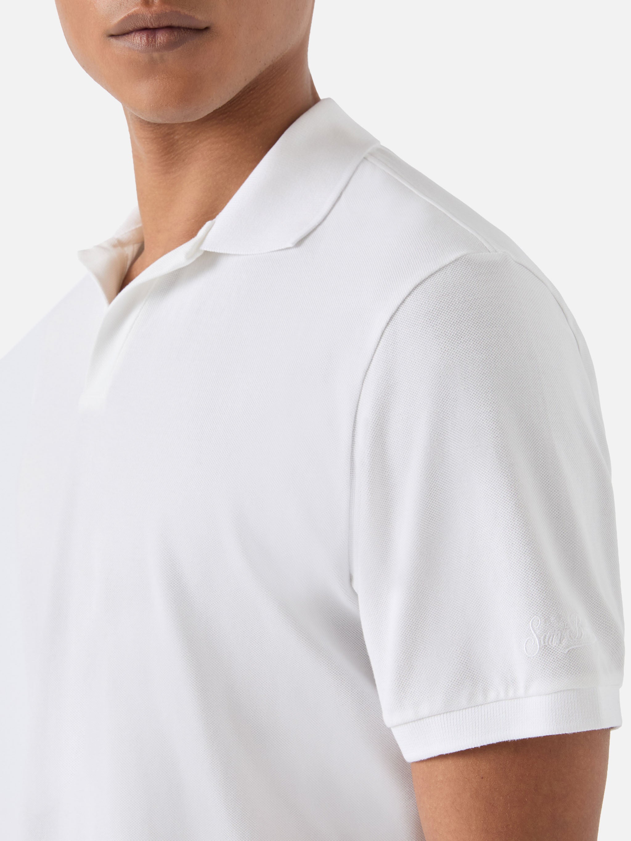 polo-mc2-saint-barth-charles-in-piquet-di-cotone-bianco-maniche-corte-e-ricamo-s image 4