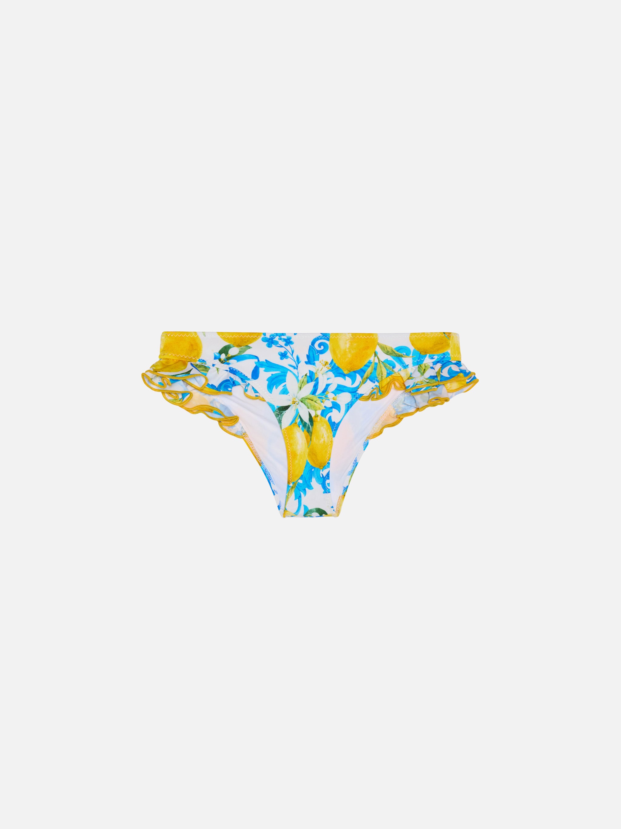 mc2-saint-barth-slip-da-bagno-bambina-con-volant-stampa-barocca-limone image 1
