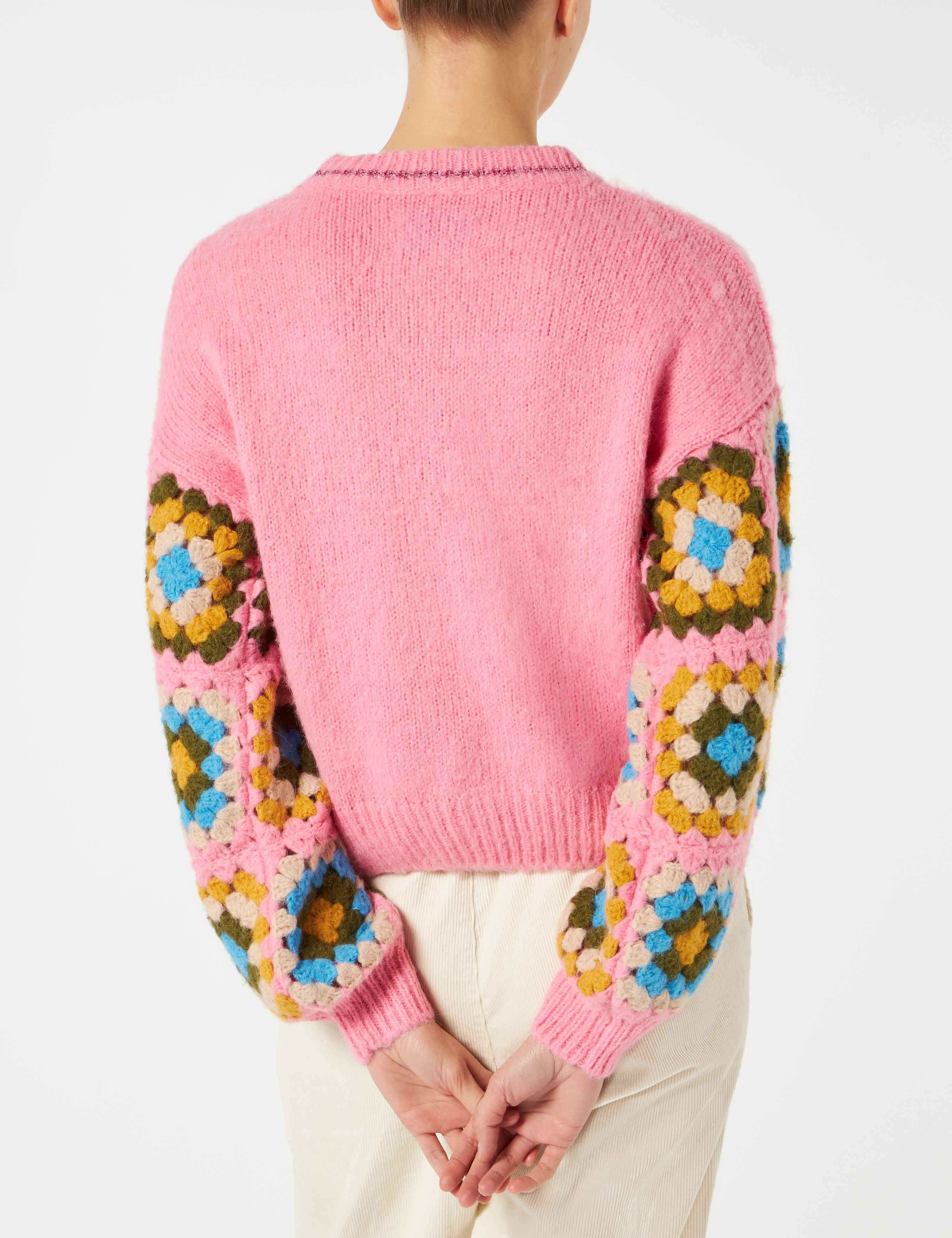 mc2-saint-barth-maglione-danya-soft-crochet-rosa-con-maniche-crochet image 3