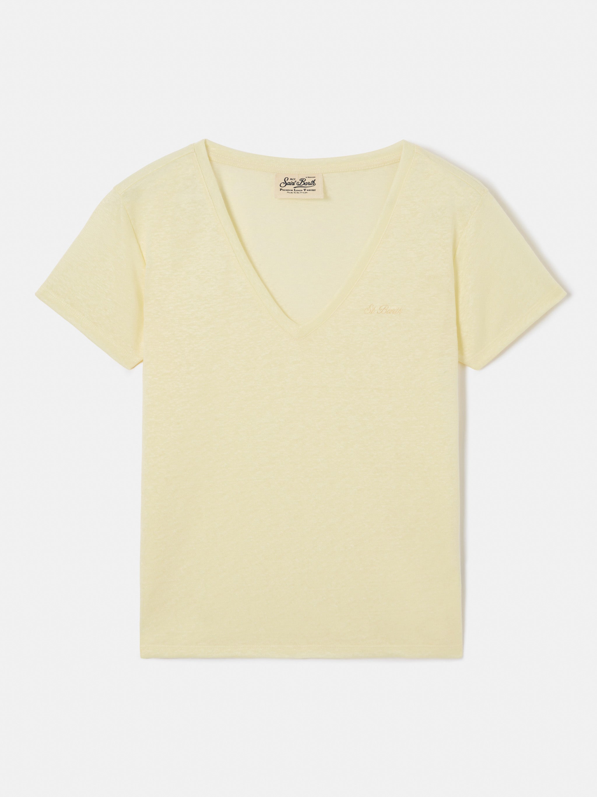 mc2-saint-barth-eloise-t-shirt-da-donna-gialla-in-lino-con-logo-ricamato-tono-su image 1